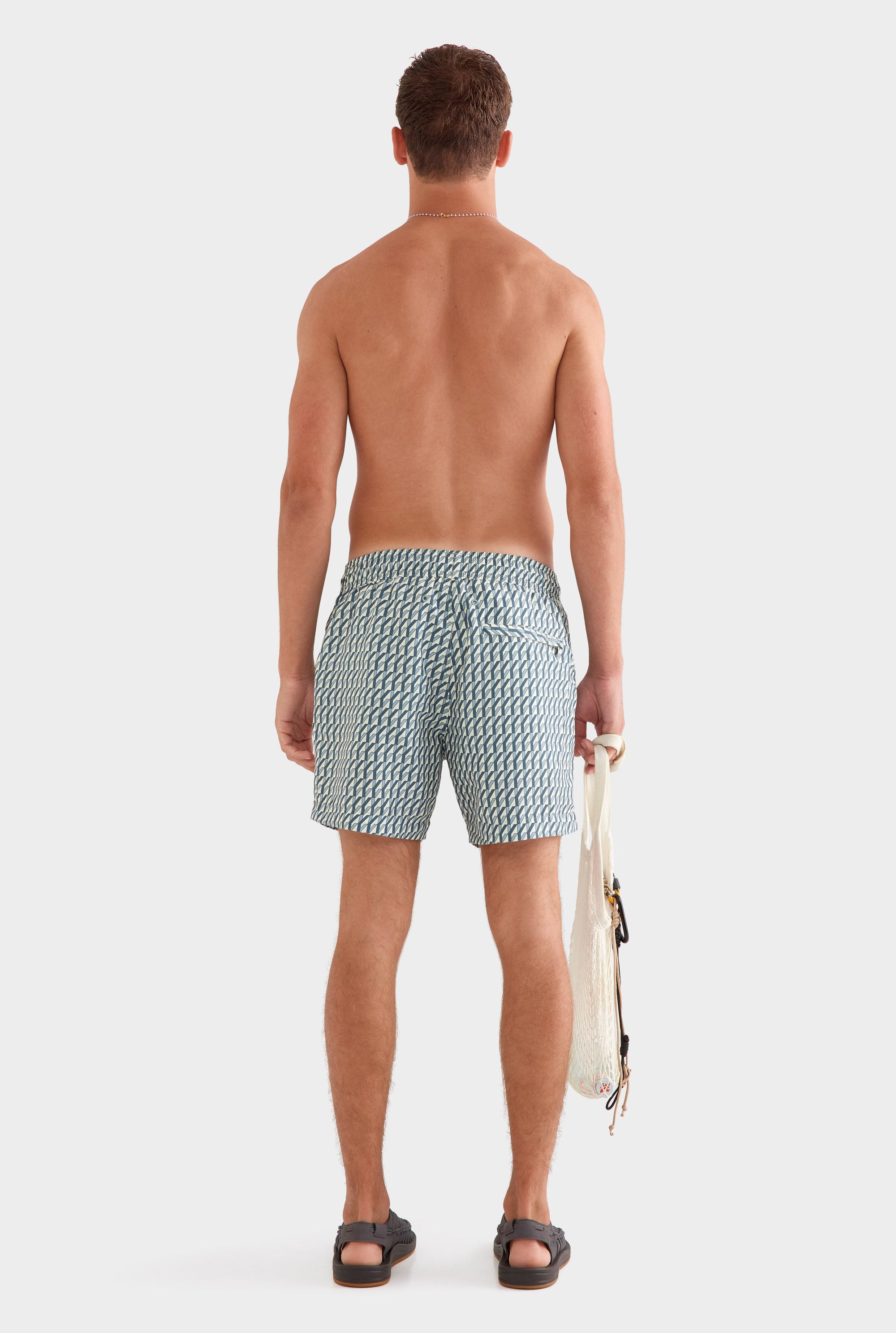 Printed Swim Short -  Dark Slate/Antique White V Monogram