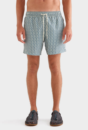 Printed Swim Short - Dark Slate/Antique White V Monogram