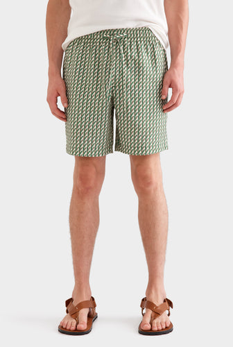 Printed Tencel Lounge Short - Cactus/Antique White V Monogram