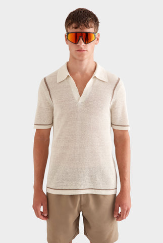 Rib Knit Open Neck Polo - Cream/Pebble