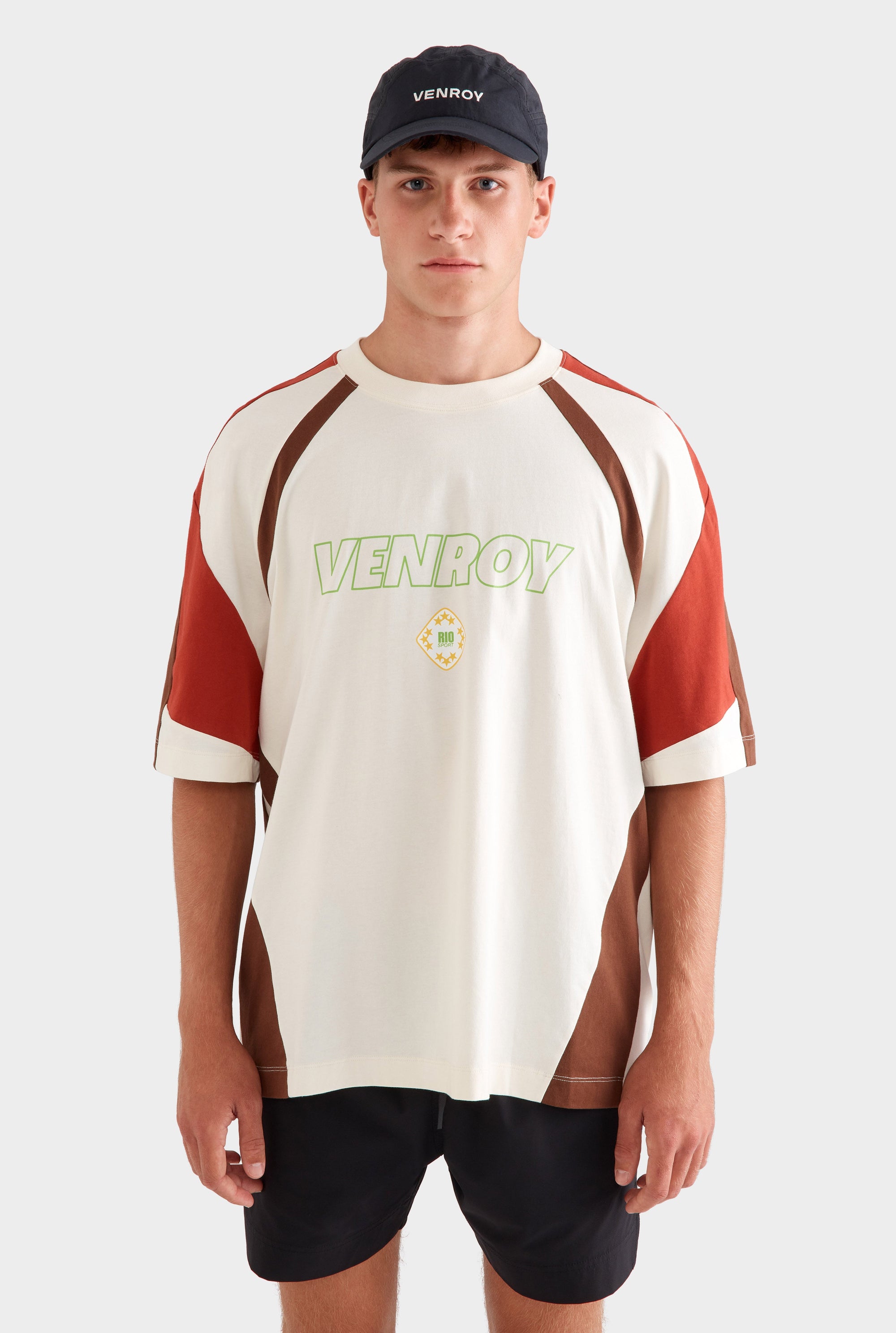 Venroy Rio Panelled Jersey T-Shirt -  Cream/Picante/Cocoa