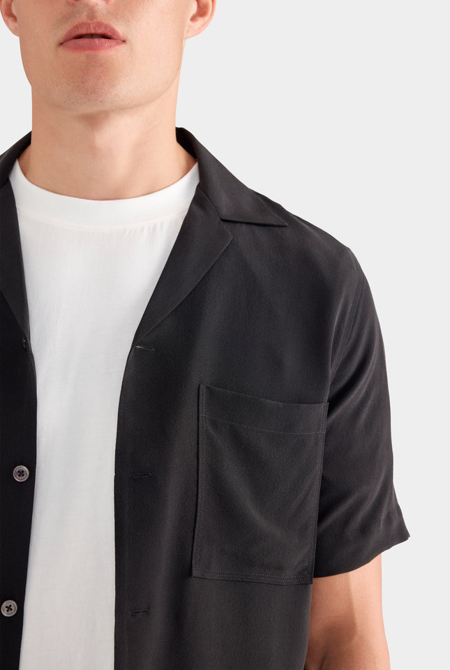 Short Sleeve Silk Camp Collar - Black