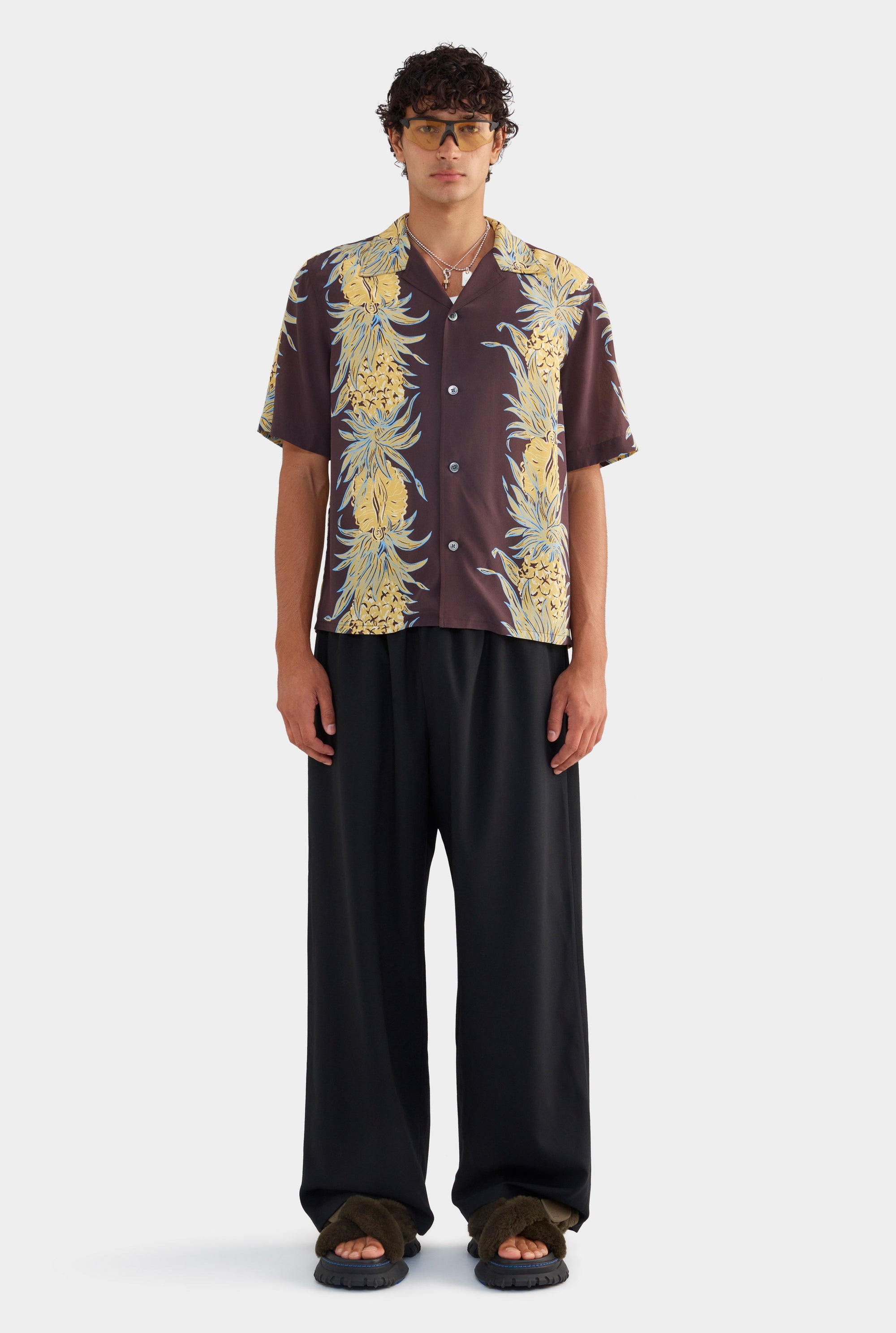 Silk Boxy Camp Collar Shirt - Pineapple Print