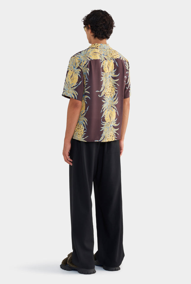 Silk Boxy Camp Collar Shirt - Pineapple Print