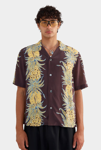 Silk Boxy Camp Collar Shirt - Pineapple Print