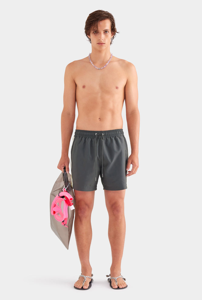 Solid Swim Short - Charcoal/Crochet Tape