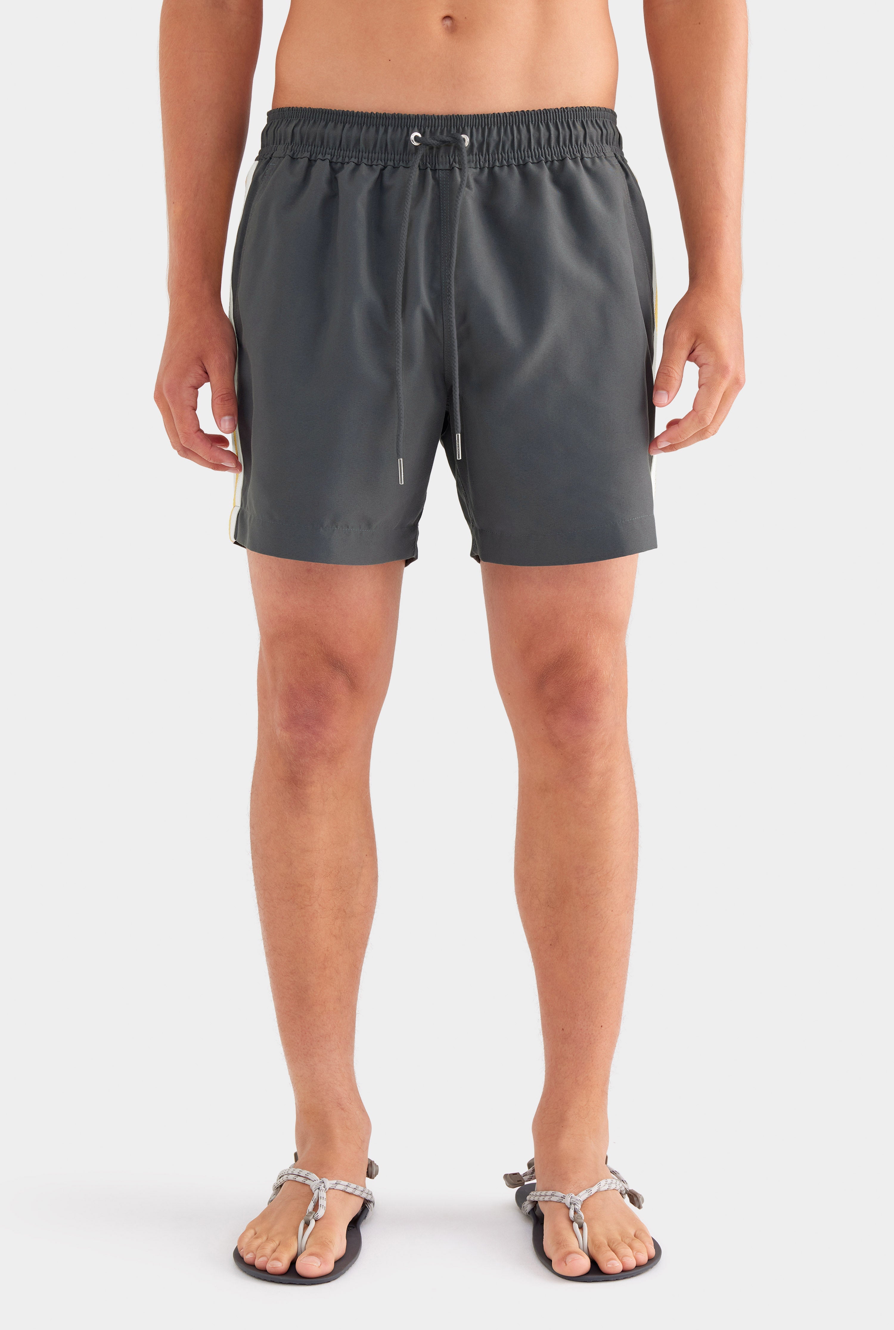 Solid Swim Short - Charcoal/Crochet Tape