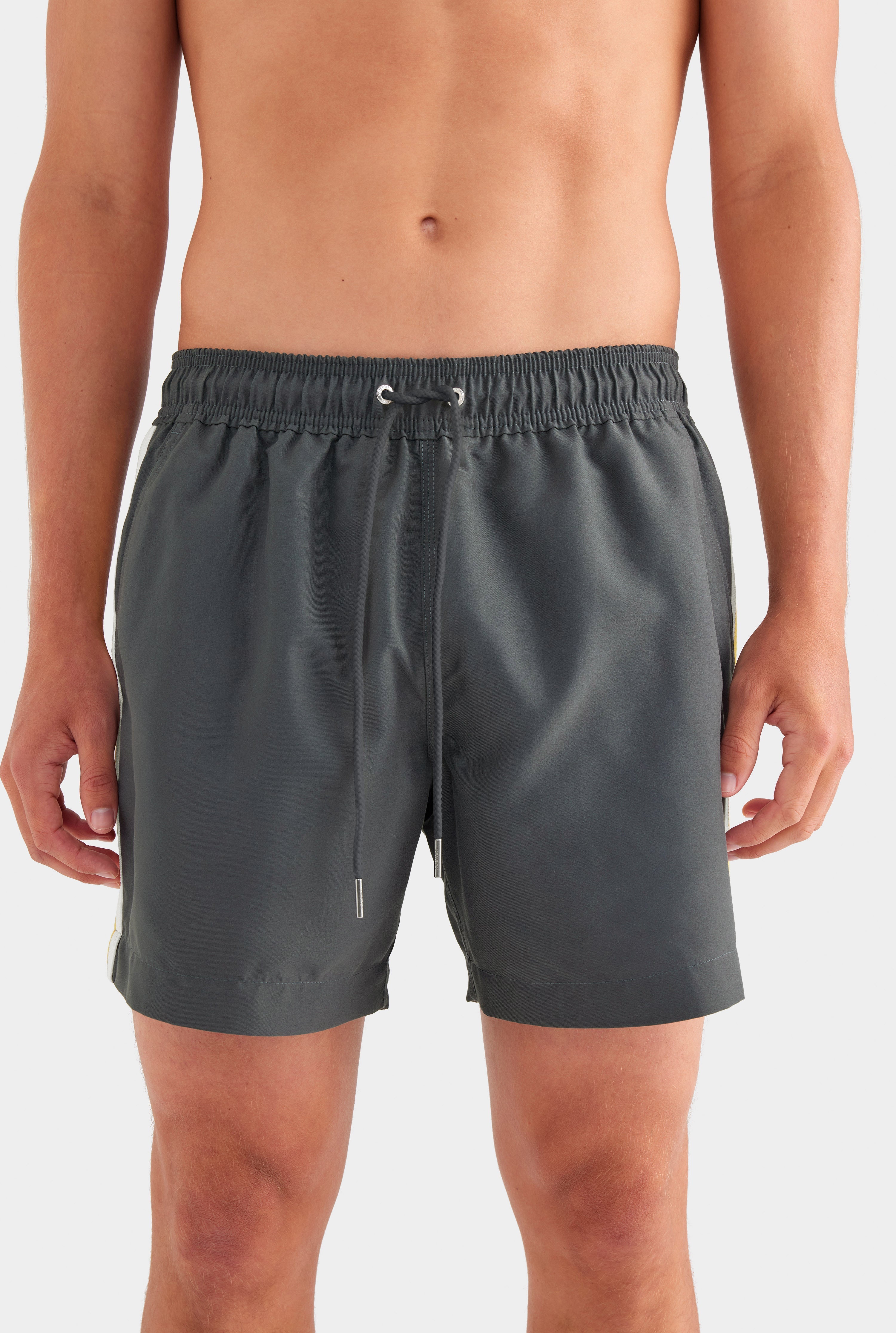 Solid Swim Short - Charcoal/Crochet Tape