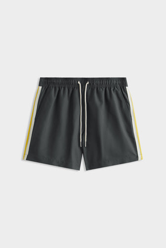 Solid Swim Short - Charcoal/Crochet Tape