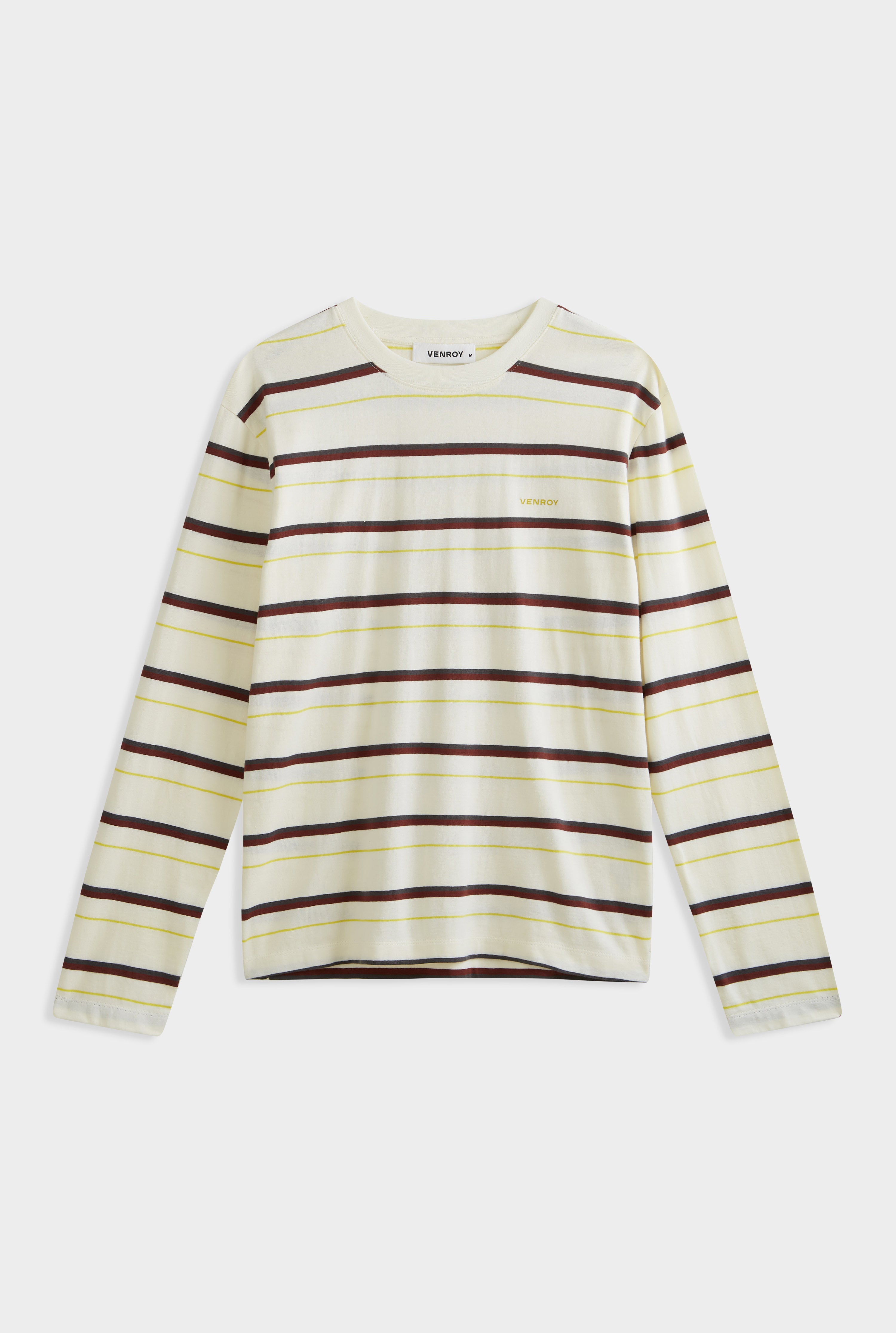 Long Sleeve Striped T Shirt - Cream/Mahogany Brown/Yellow Stripe