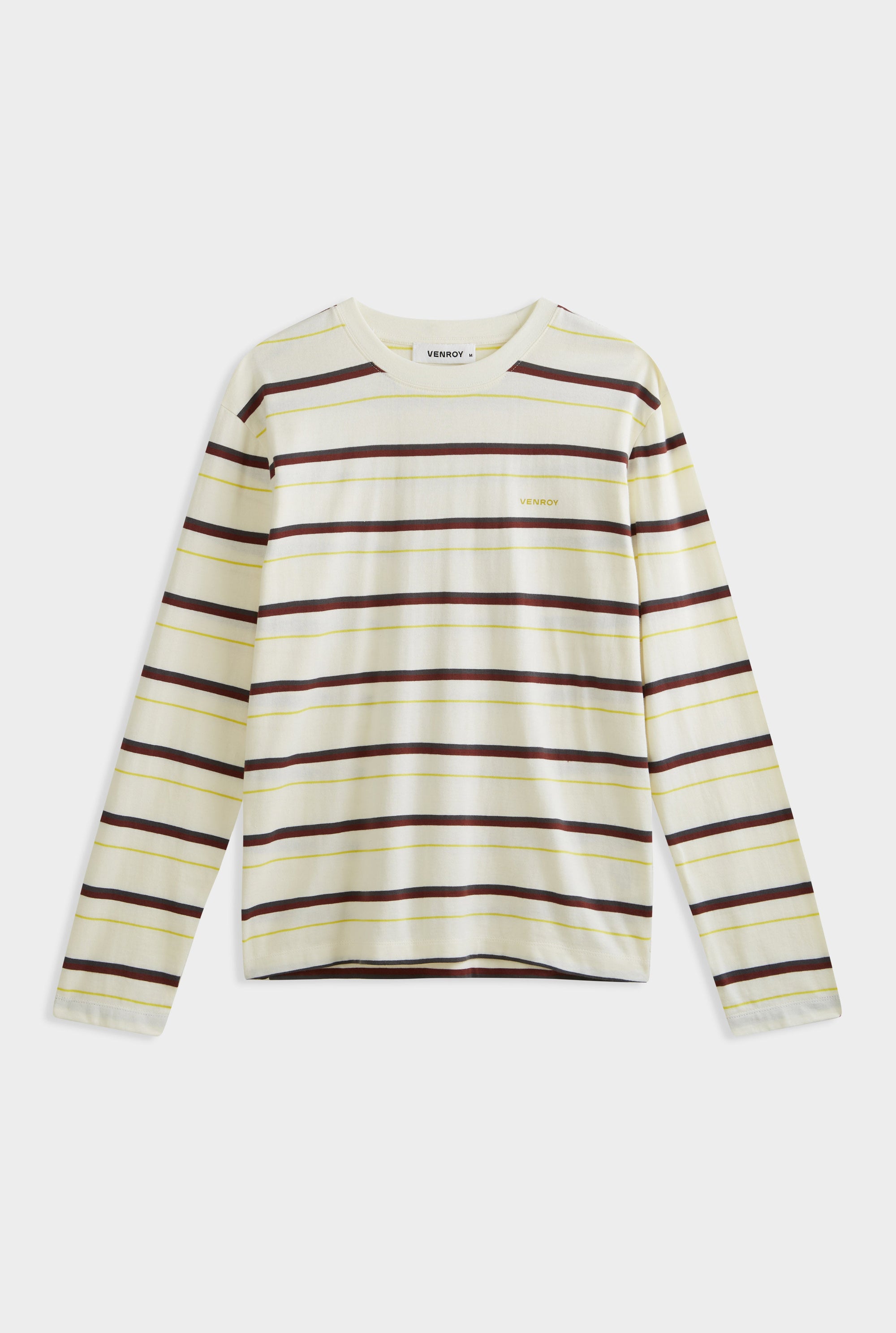 Long Sleeve Striped T Shirt - Cream/Mahogany Brown/Yellow Stripe