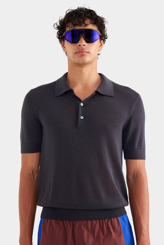 Tencel Knit Short Sleeve Polo - Smoke Grey