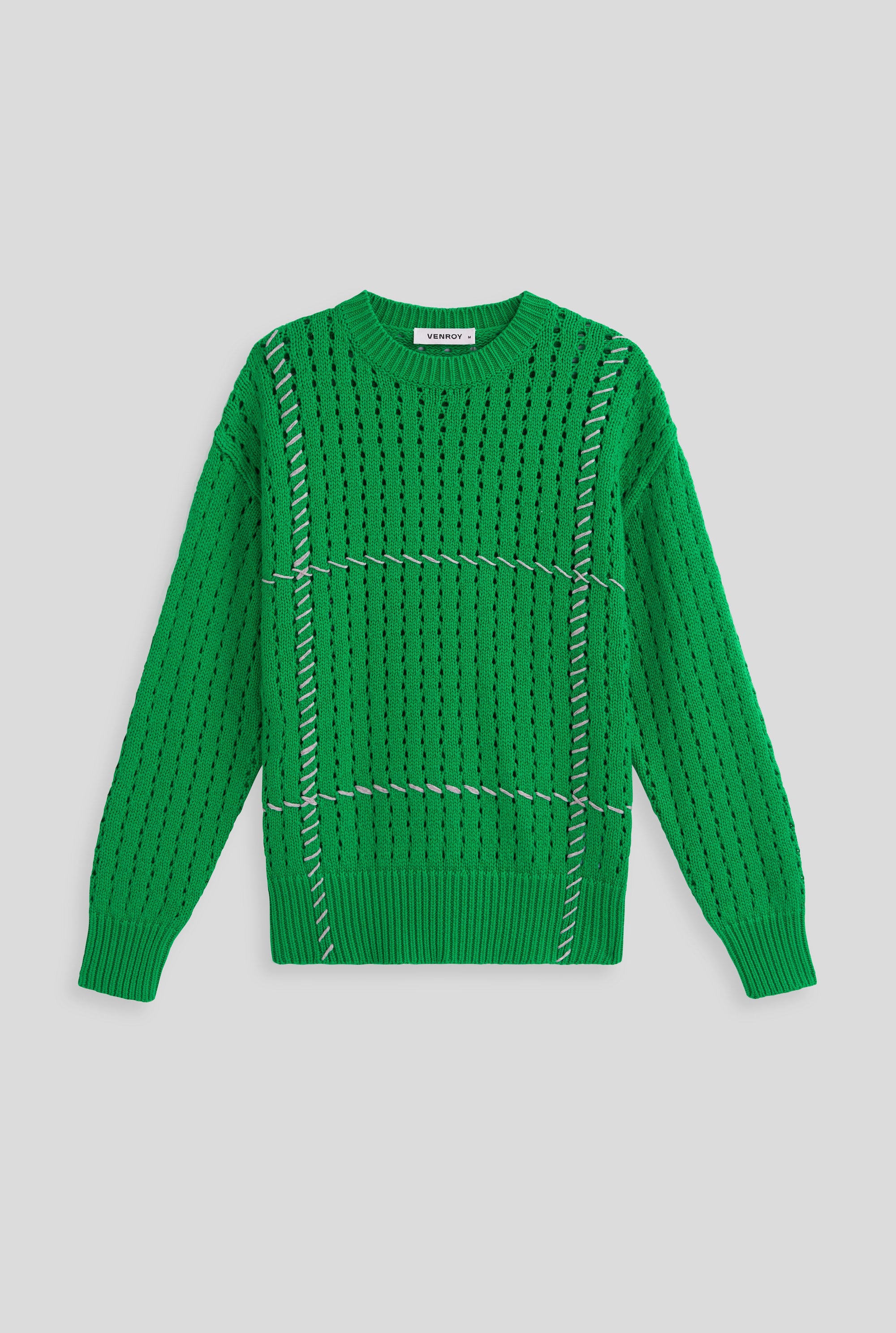 Whipstitch Cotton Cashmere Sweater - Bright Green/Grey Marl