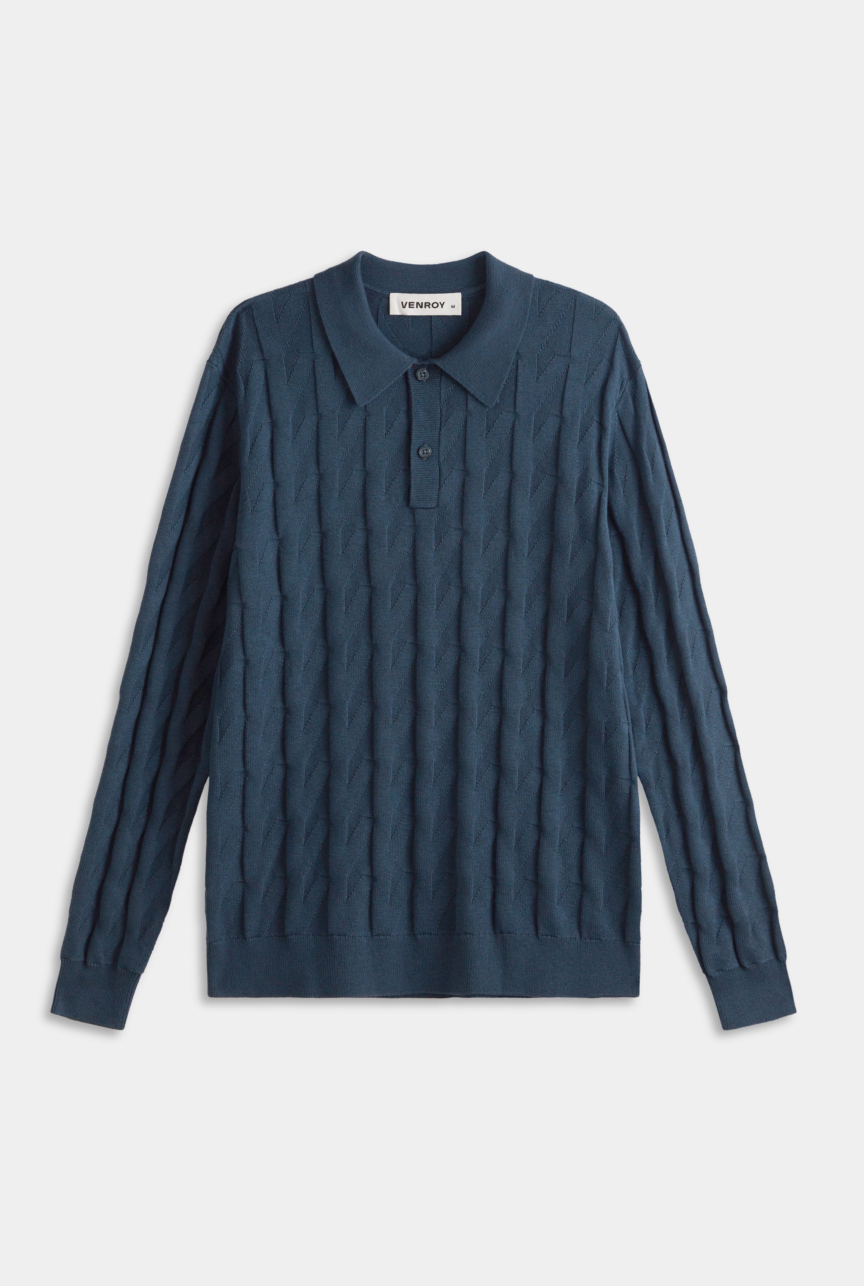 Wool Cotton Monogram Polo - Dark Slate Blue
