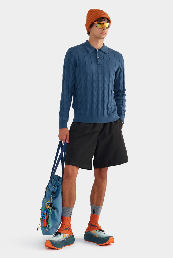 Wool Cotton Monogram Polo - Dark Slate Blue