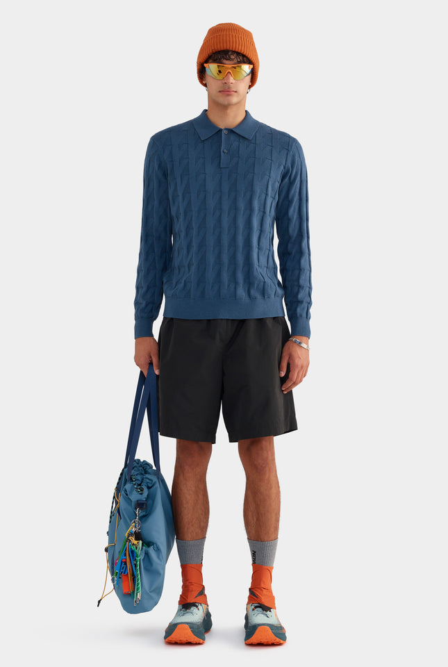 Wool Cotton Monogram Polo - Dark Slate Blue