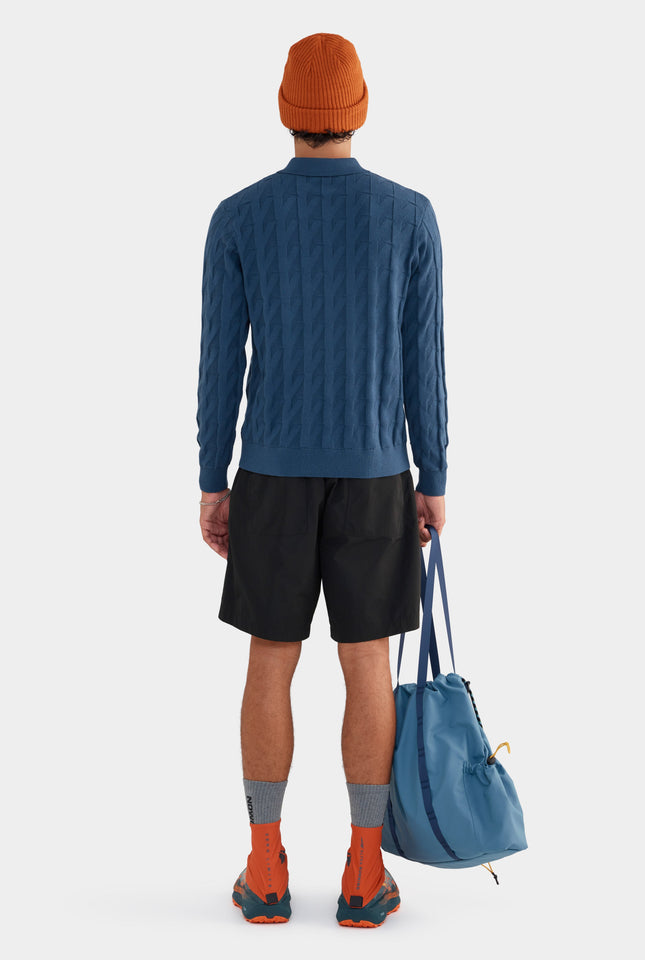 Wool Cotton Monogram Polo - Dark Slate Blue