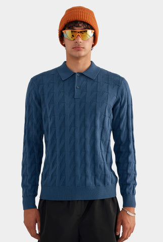 Wool Cotton Monogram Polo - Dark Slate Blue