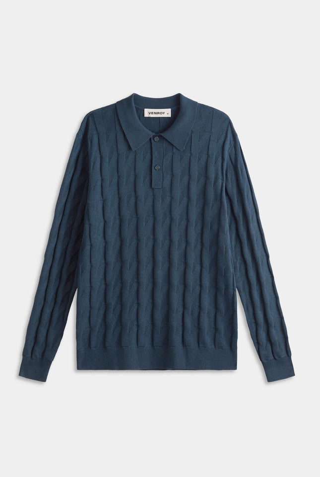 Wool Cotton Monogram Polo - Dark Slate Blue