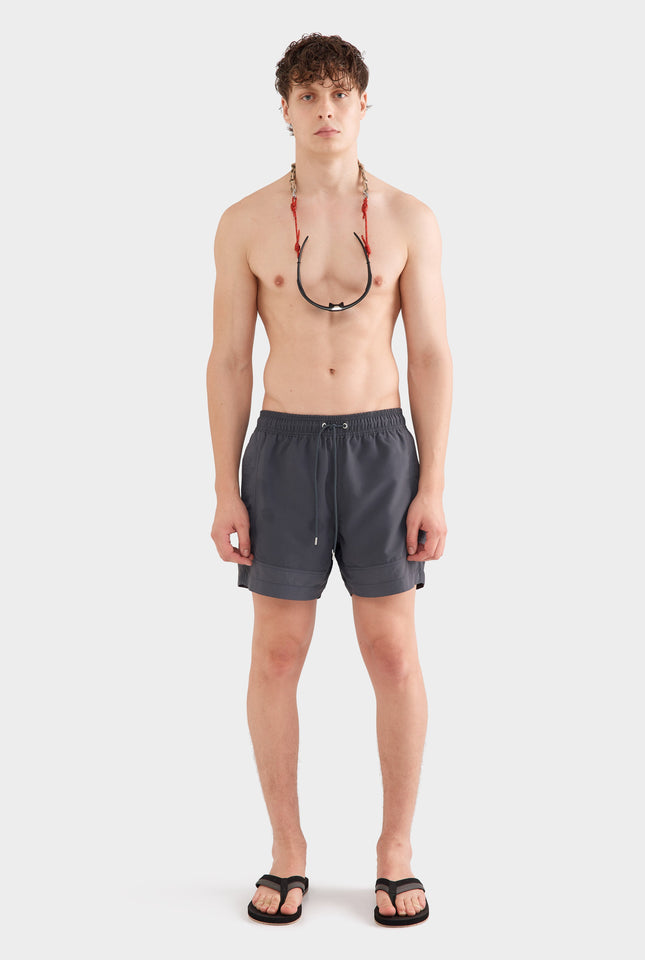 Panelled Border Swim Short - Dark Charcoal