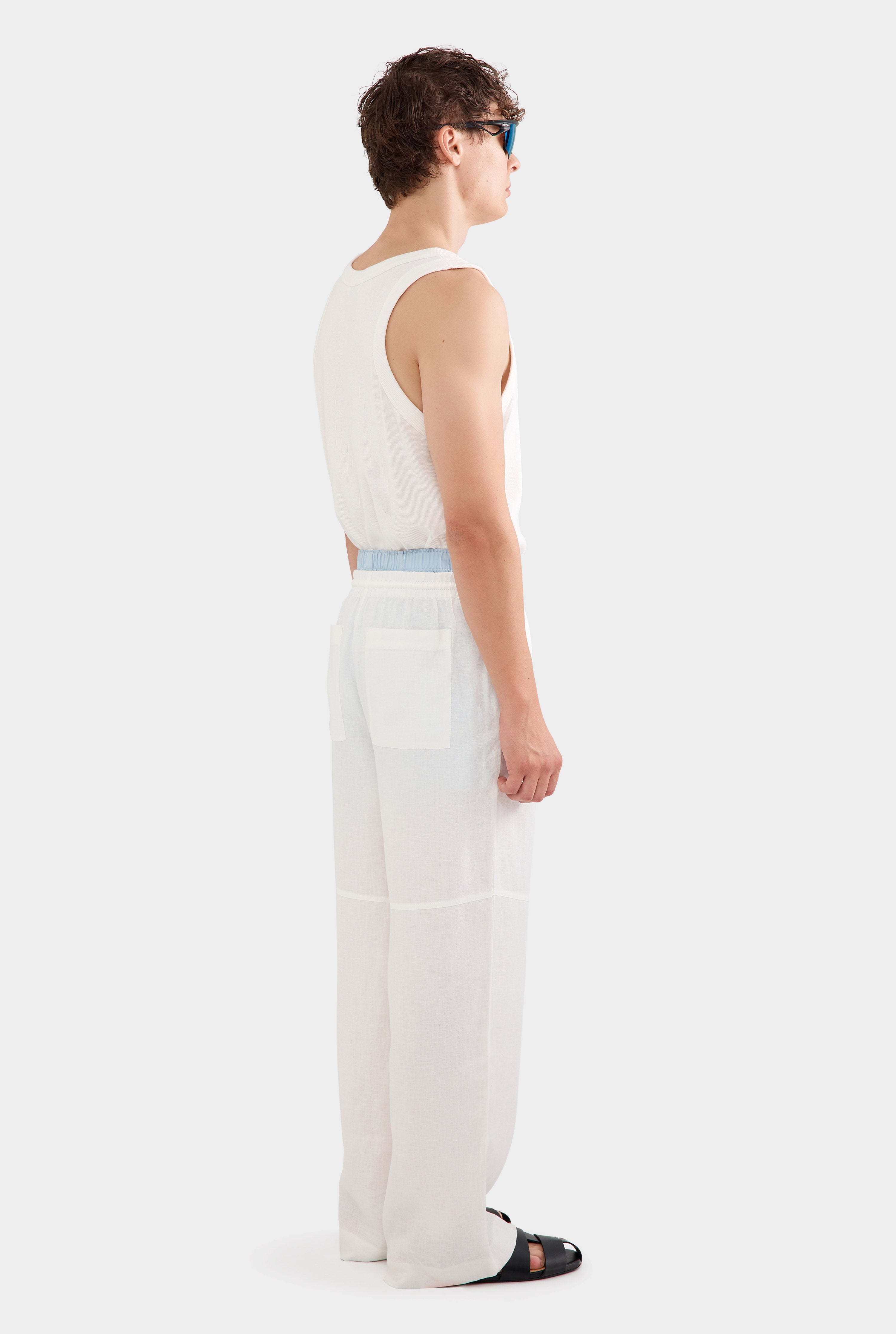 Panelled Linen Twill Trouser - Off White