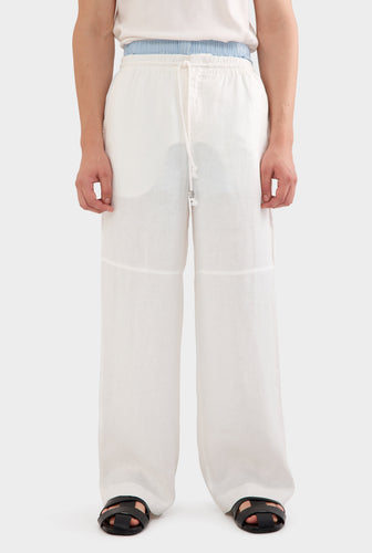 Panelled Linen Twill Trouser - Off White