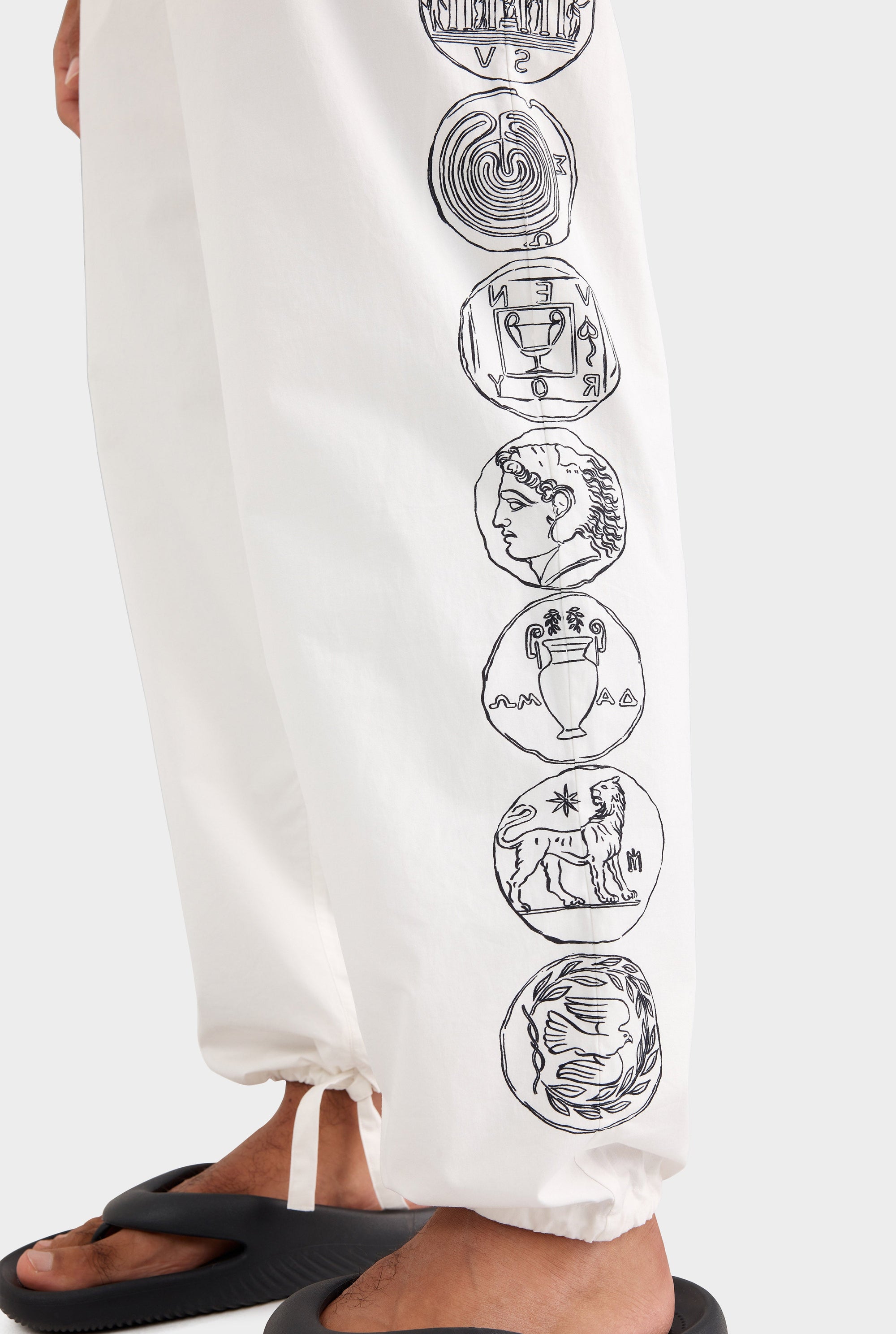 Printed Cotton Paperbag Trouser - Off White Grecian Coins