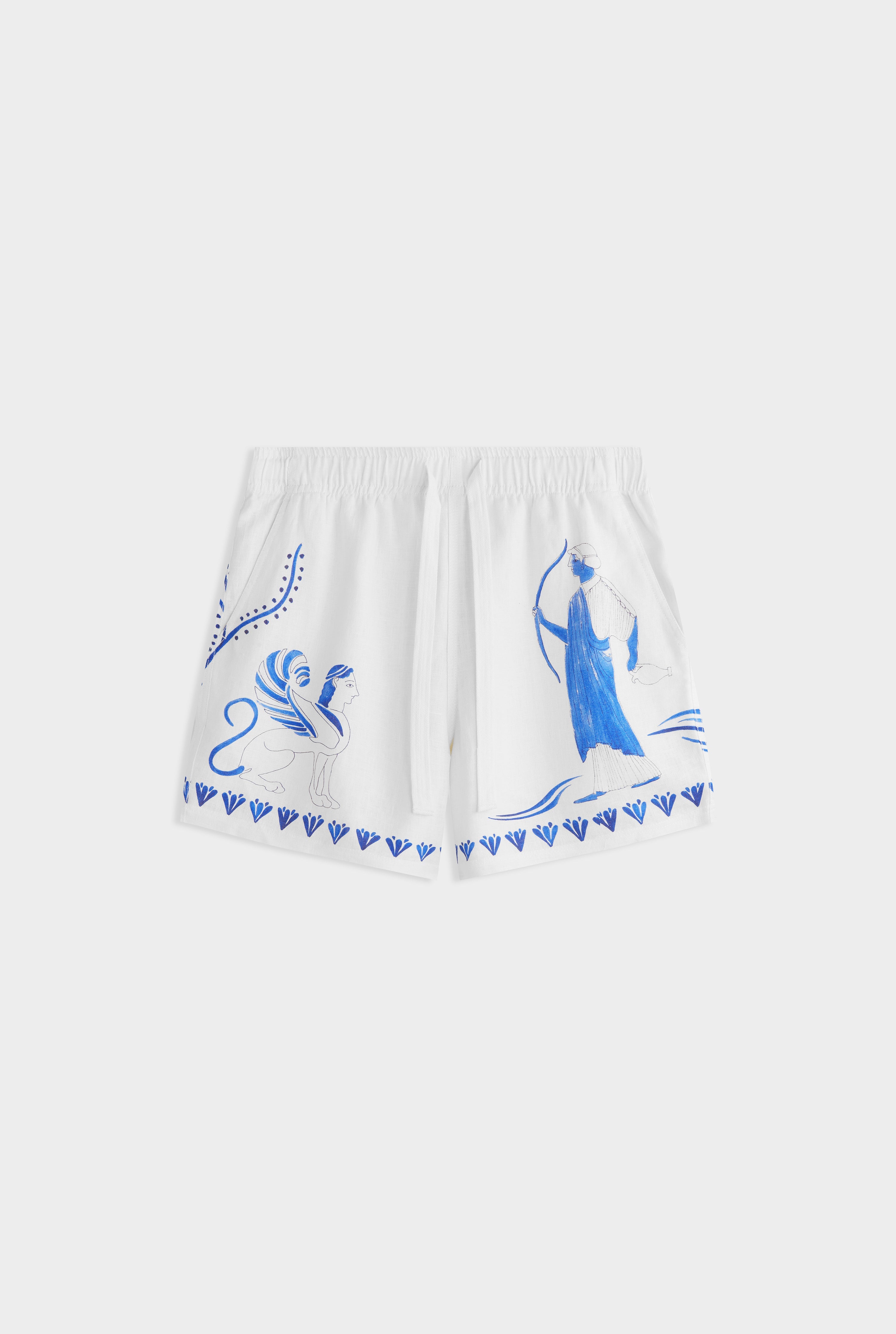 Printed Lounge Short - Off White/Blue Ceramic Scene