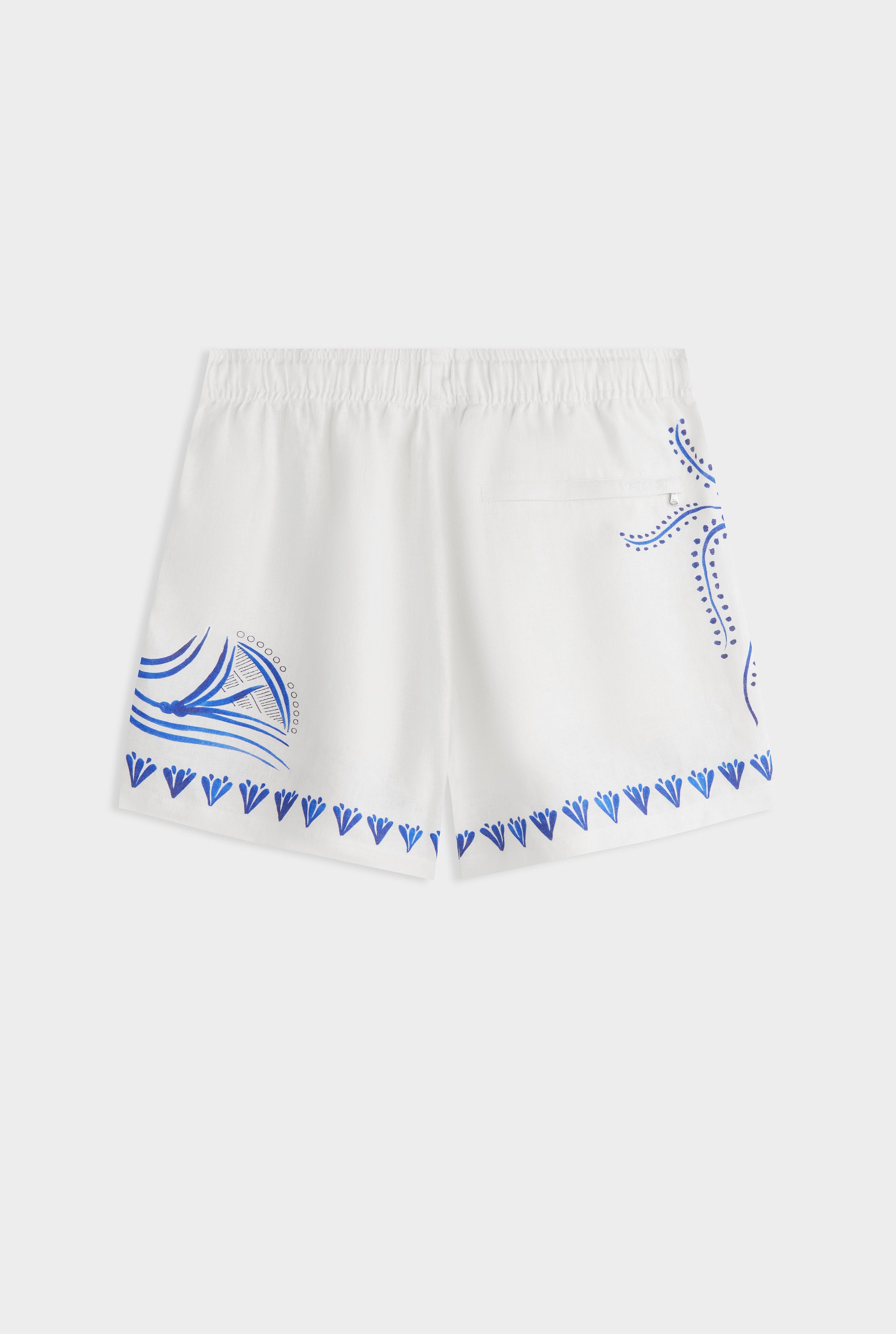 Printed Lounge Short - Off White/Blue Ceramic Scene