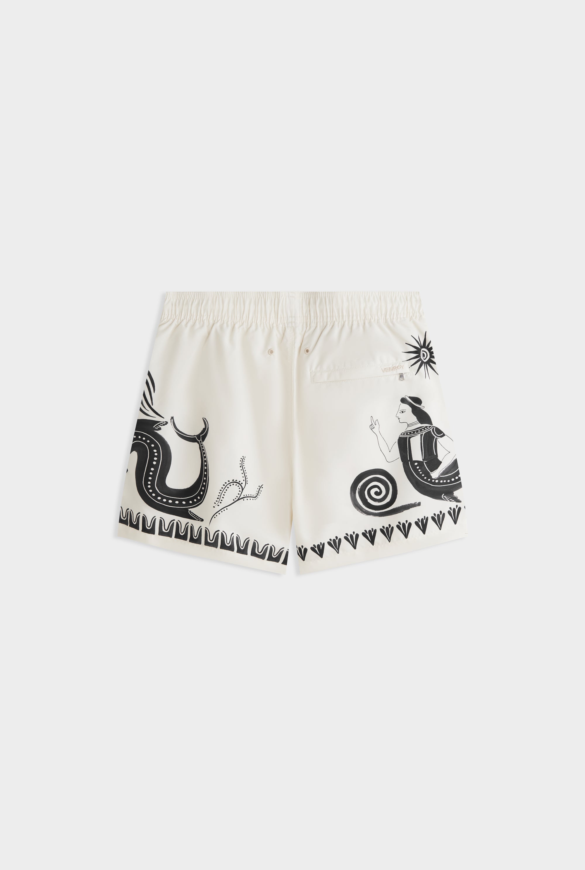 Printed Swim Short - Off White/Black Ceramic Scene