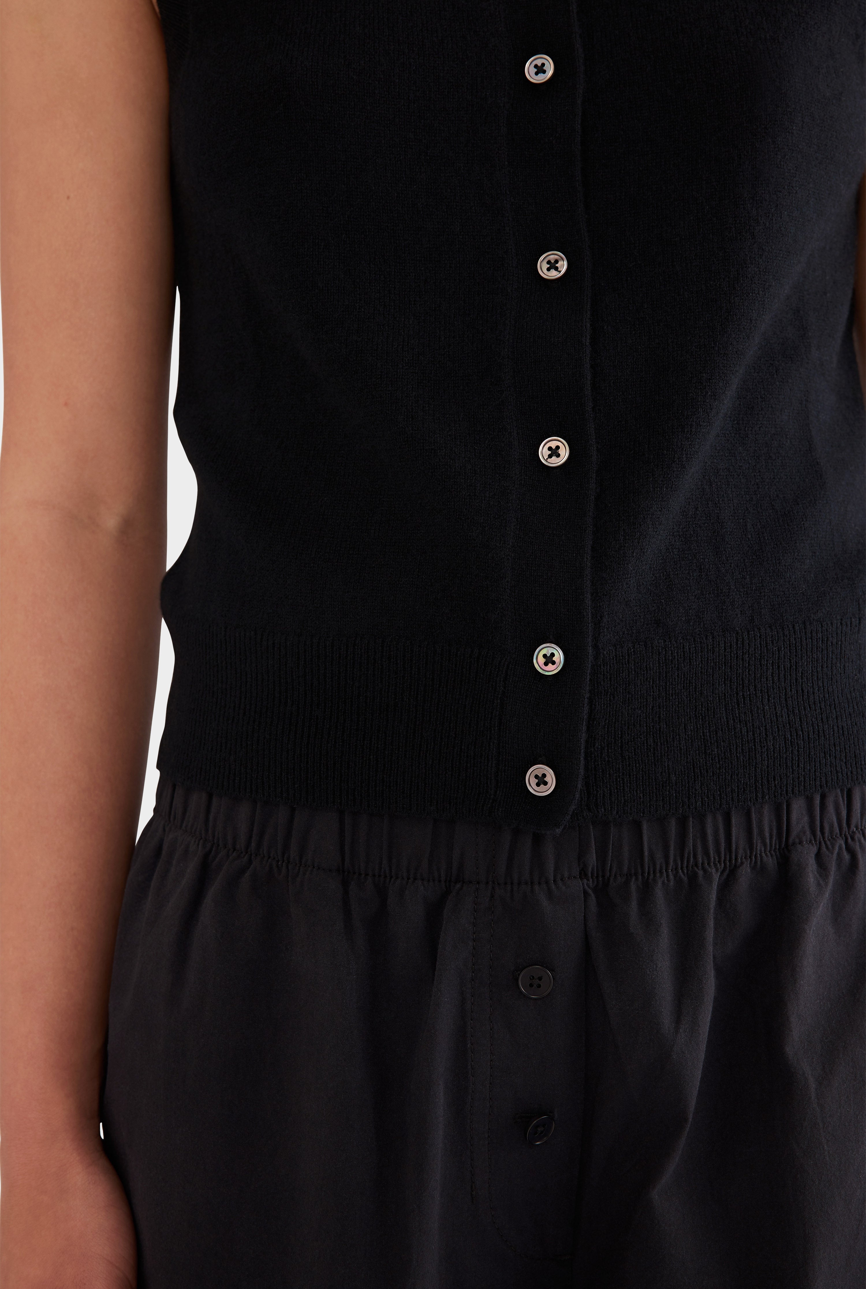 Cashmere Button Tank - Black