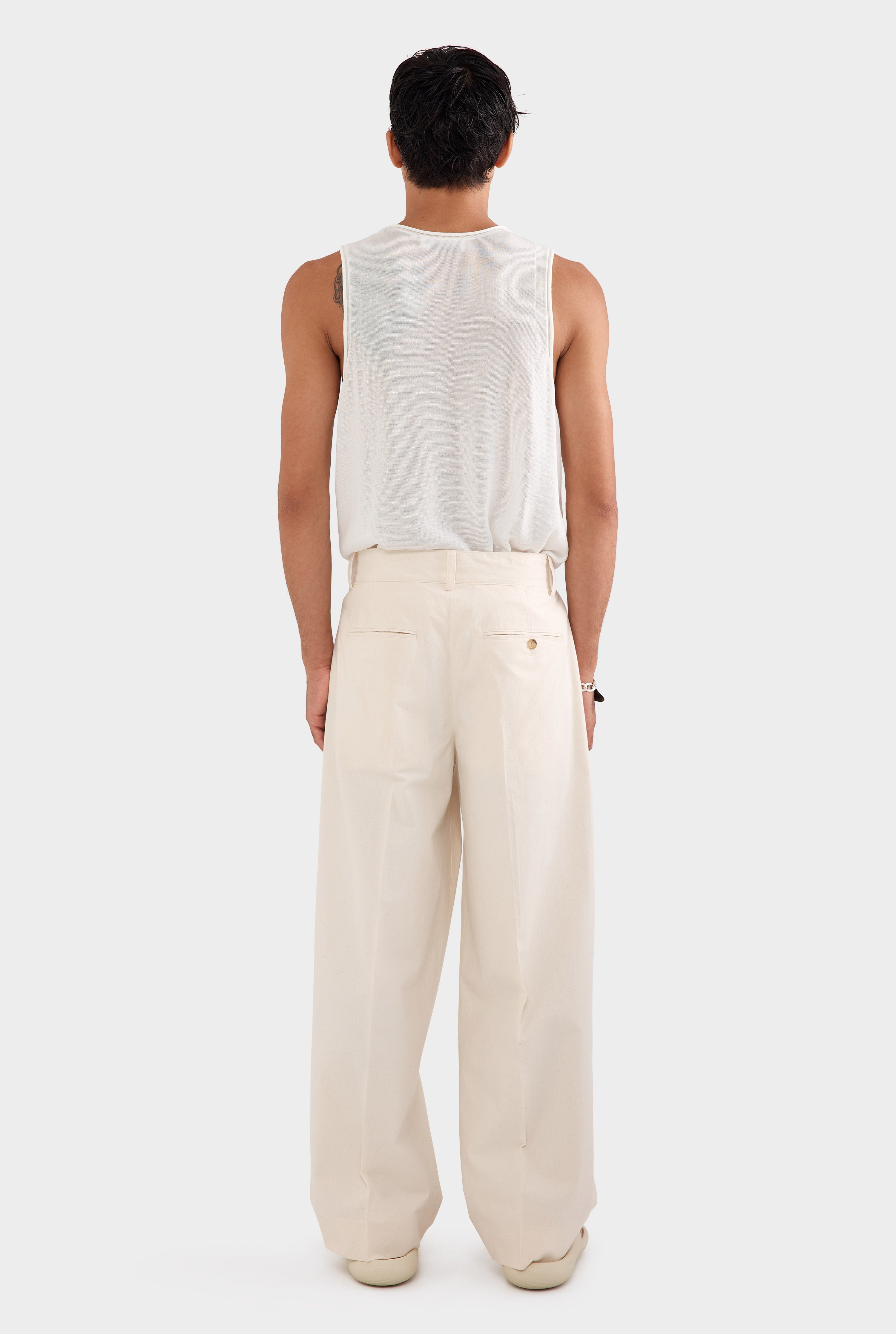 Relaxed Fixed Waist Cotton Trouser - Natural