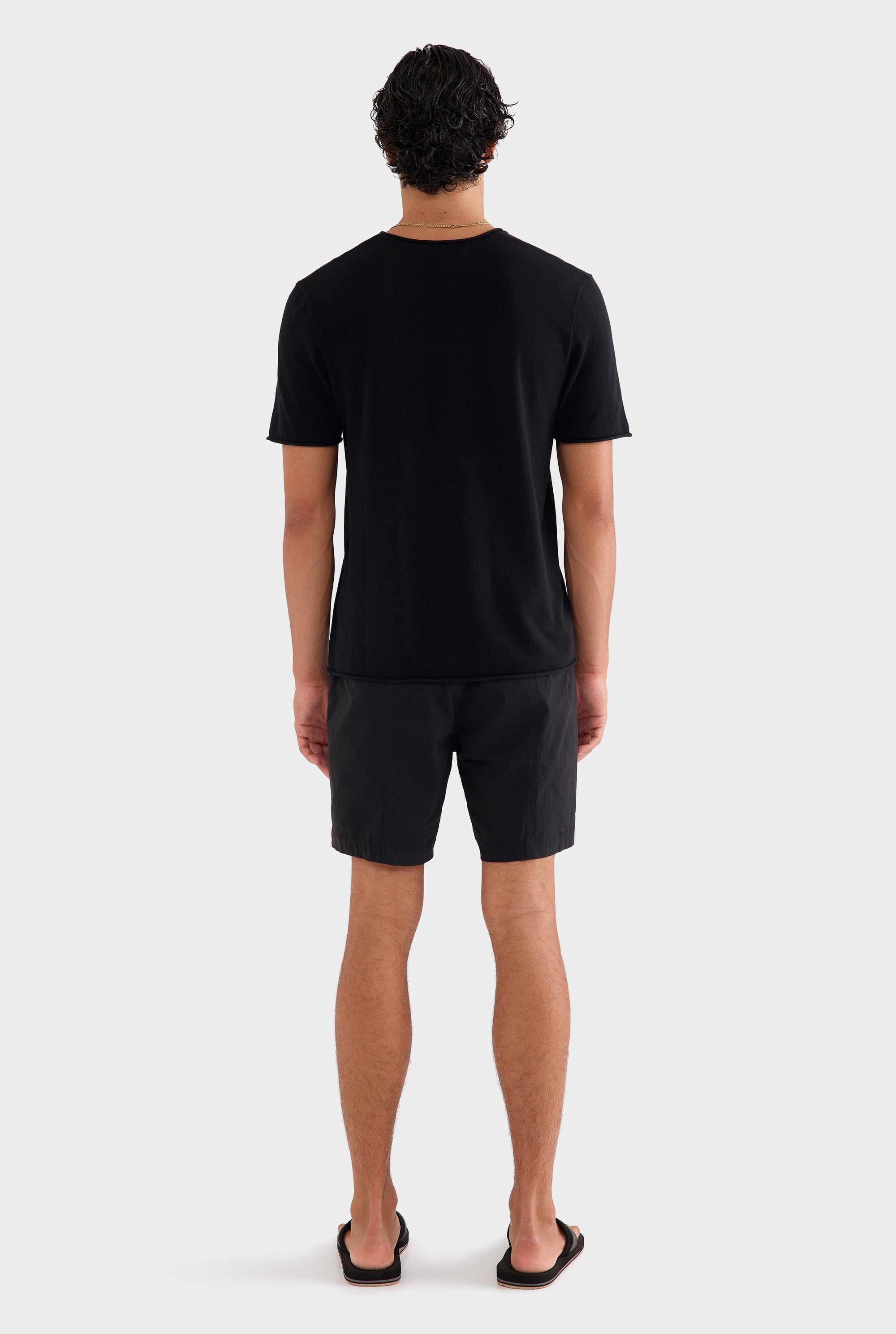 Rolled Edge Cotton Knit T-Shirt - Black