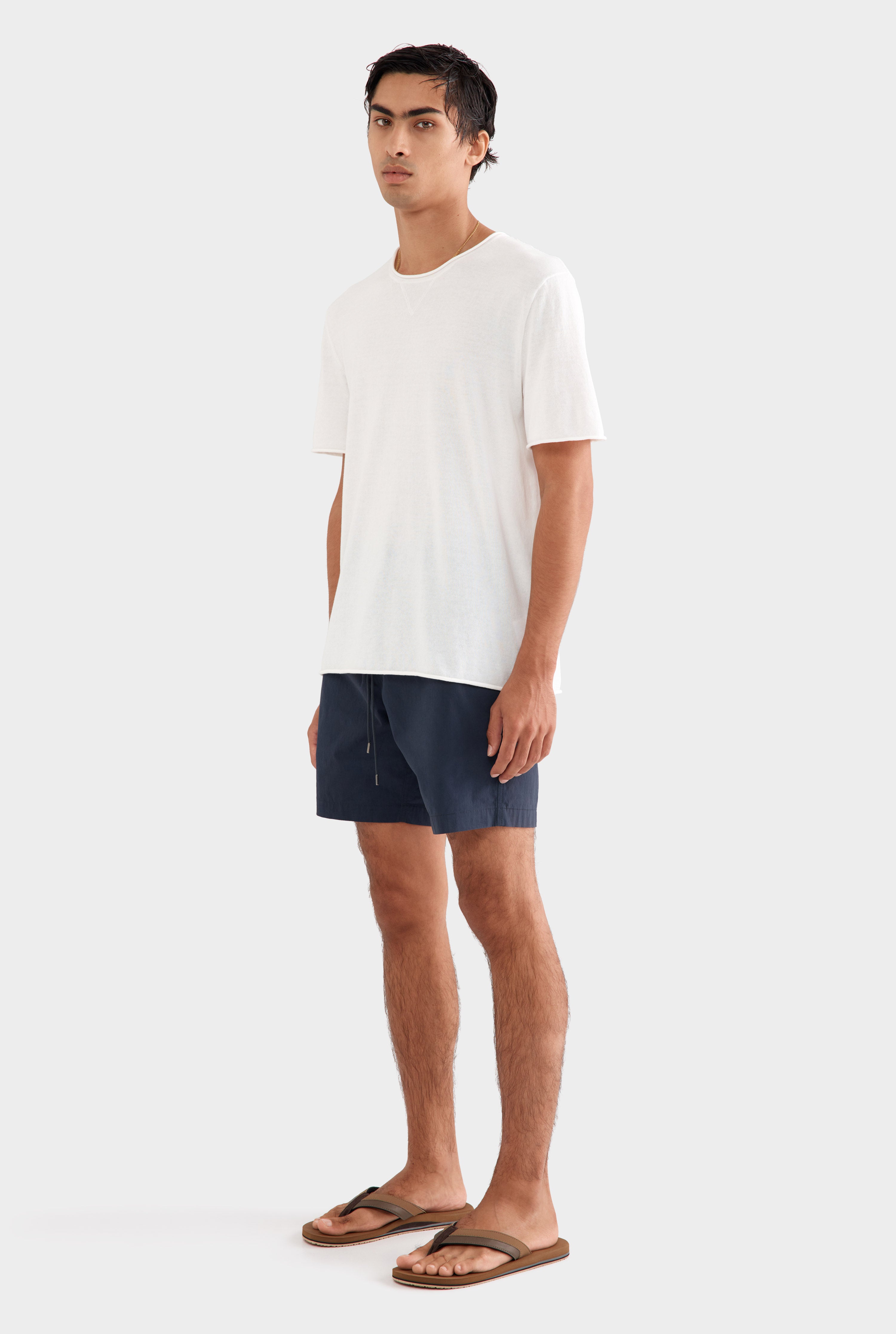 Rolled Edge Cotton Knit T-Shirt - Off White