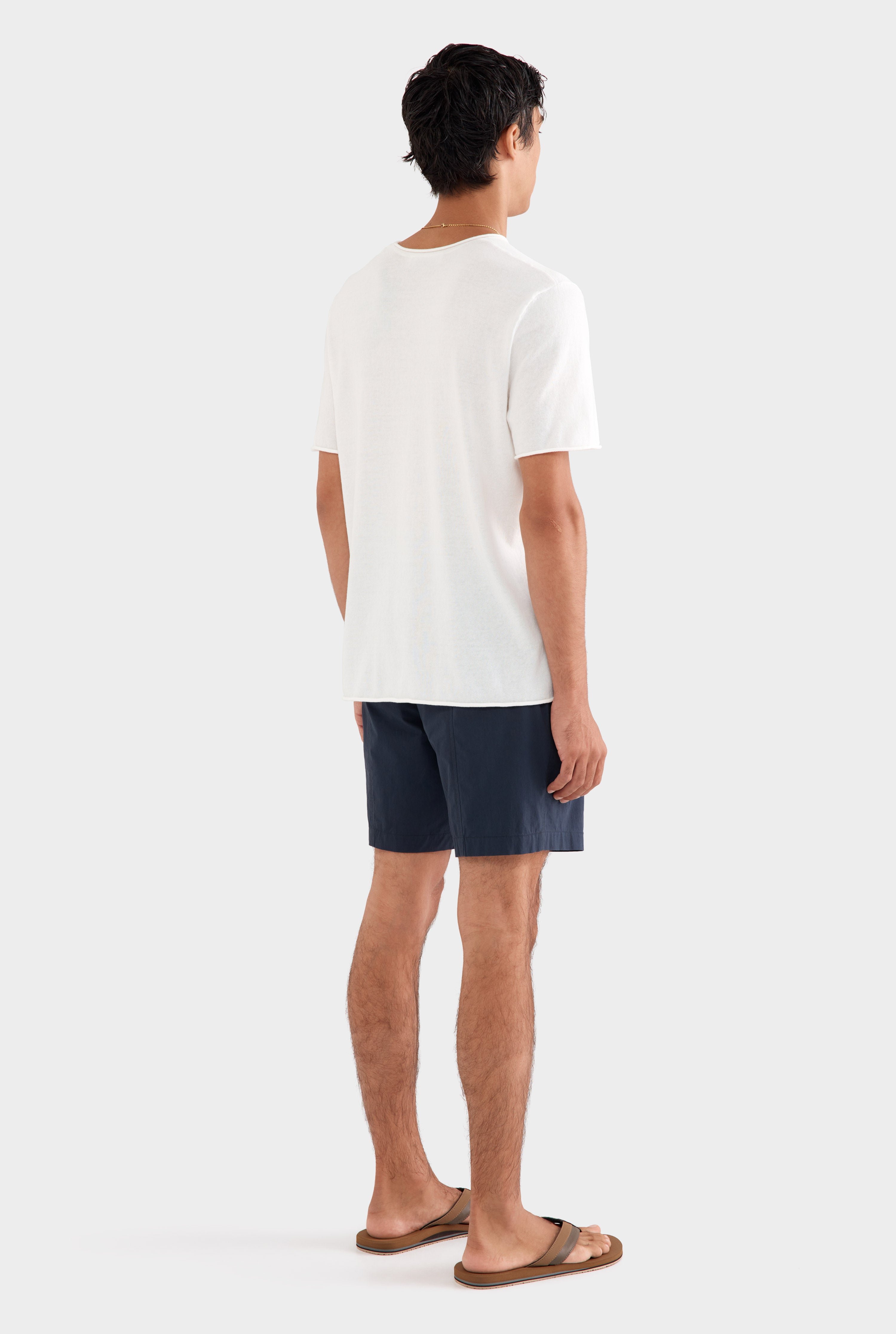 Rolled Edge Cotton Knit T-Shirt - Off White