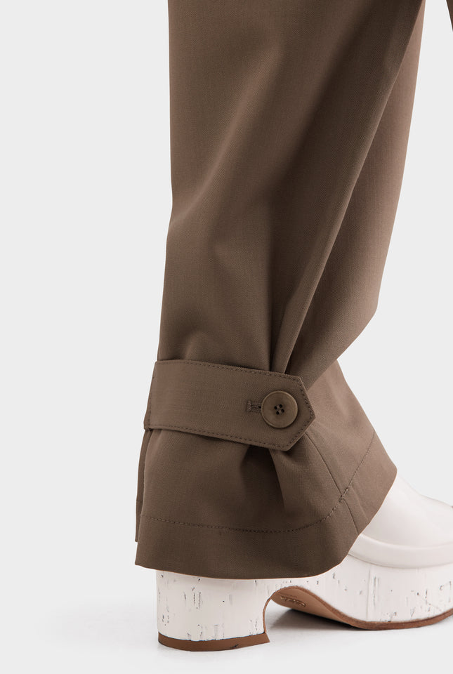 Belted Wool Utility Pant - Olive Brown