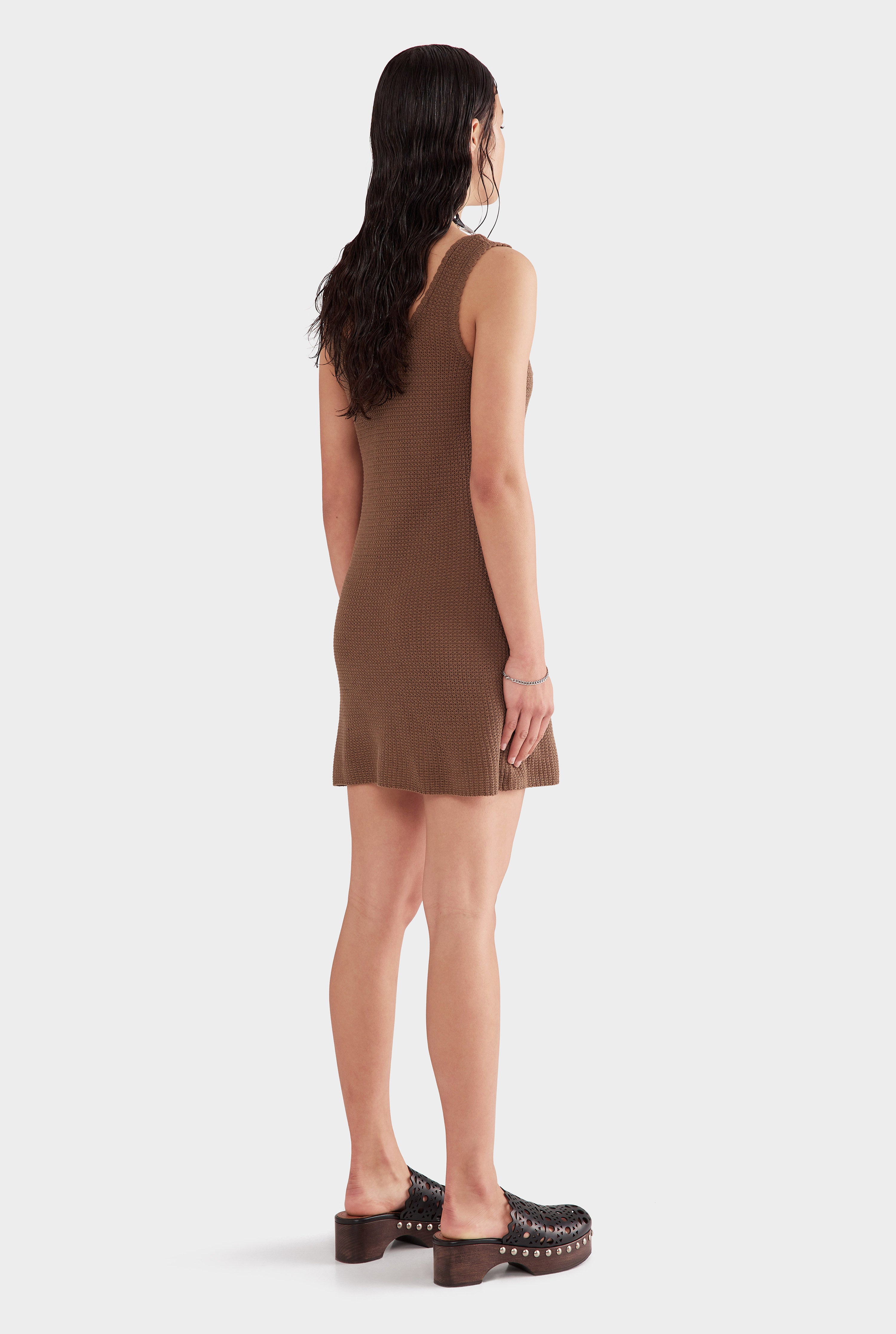 Cotton Knit Tank Mini Dress - Moss Brown