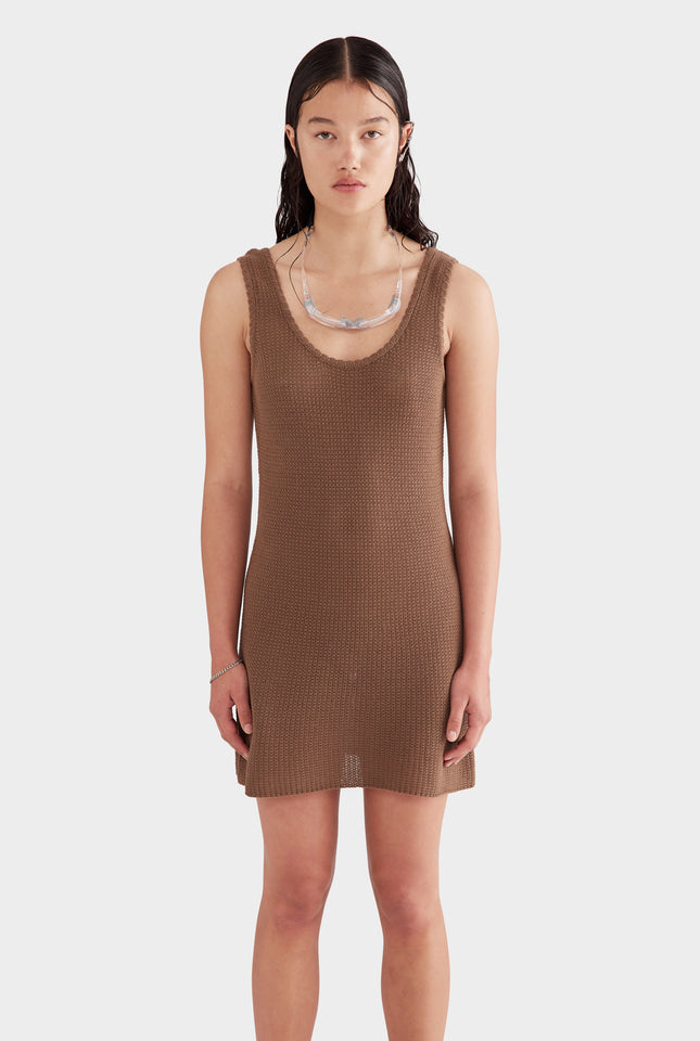 Cotton Knit Tank Mini Dress - Moss Brown