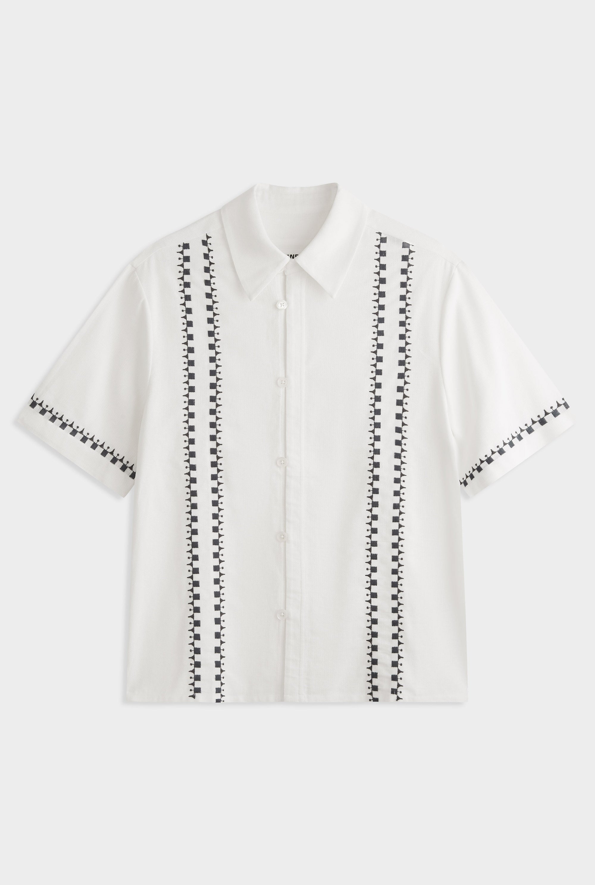 Embroidered Cotton Mesh Short Sleeve Shirt - Off White/Geo Embroidery