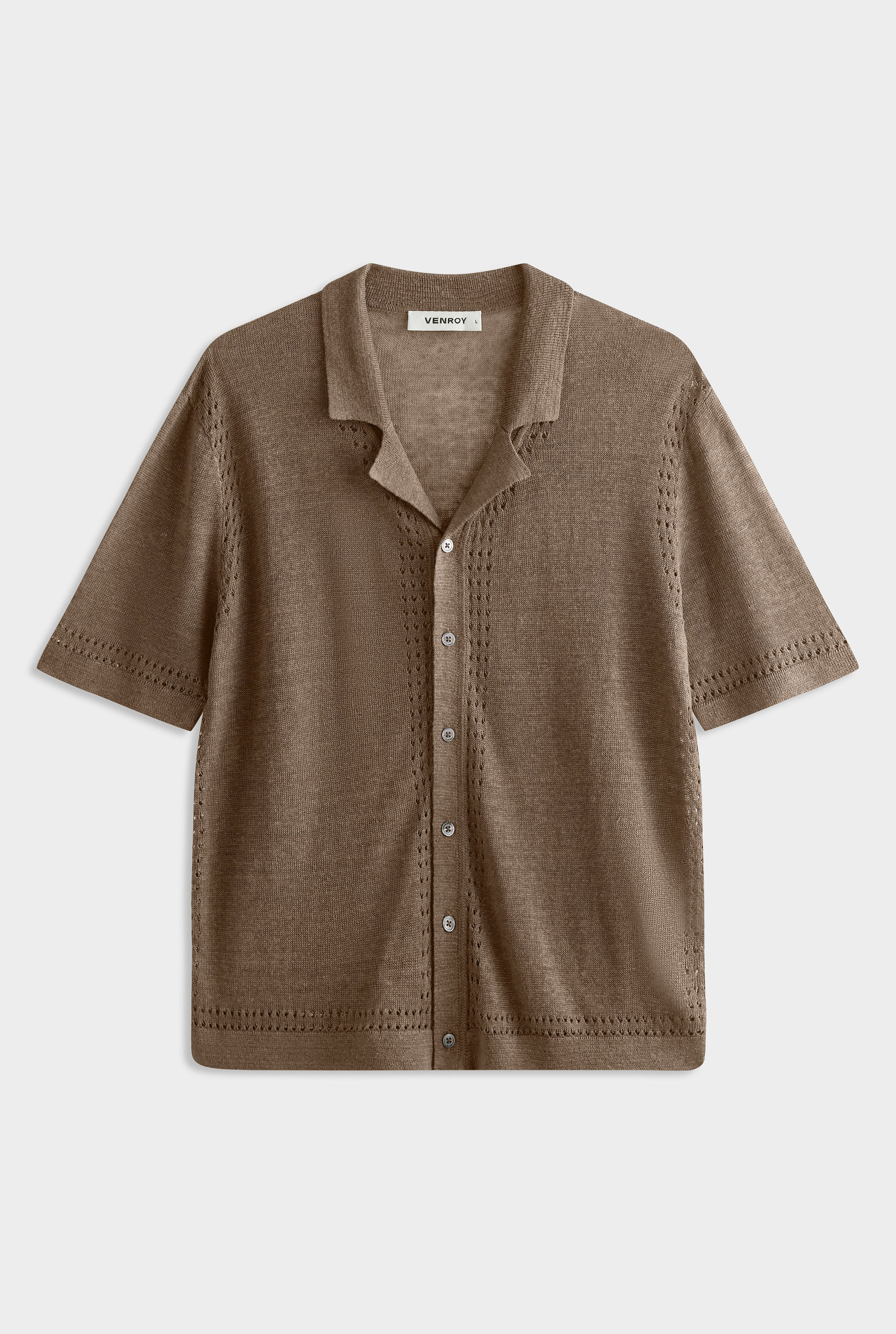 Knitted Contrast Stitch Short Sleeve Shirt - Olive