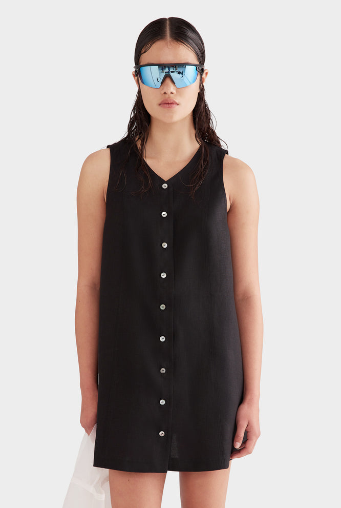 Linen A-Line Dress - Black