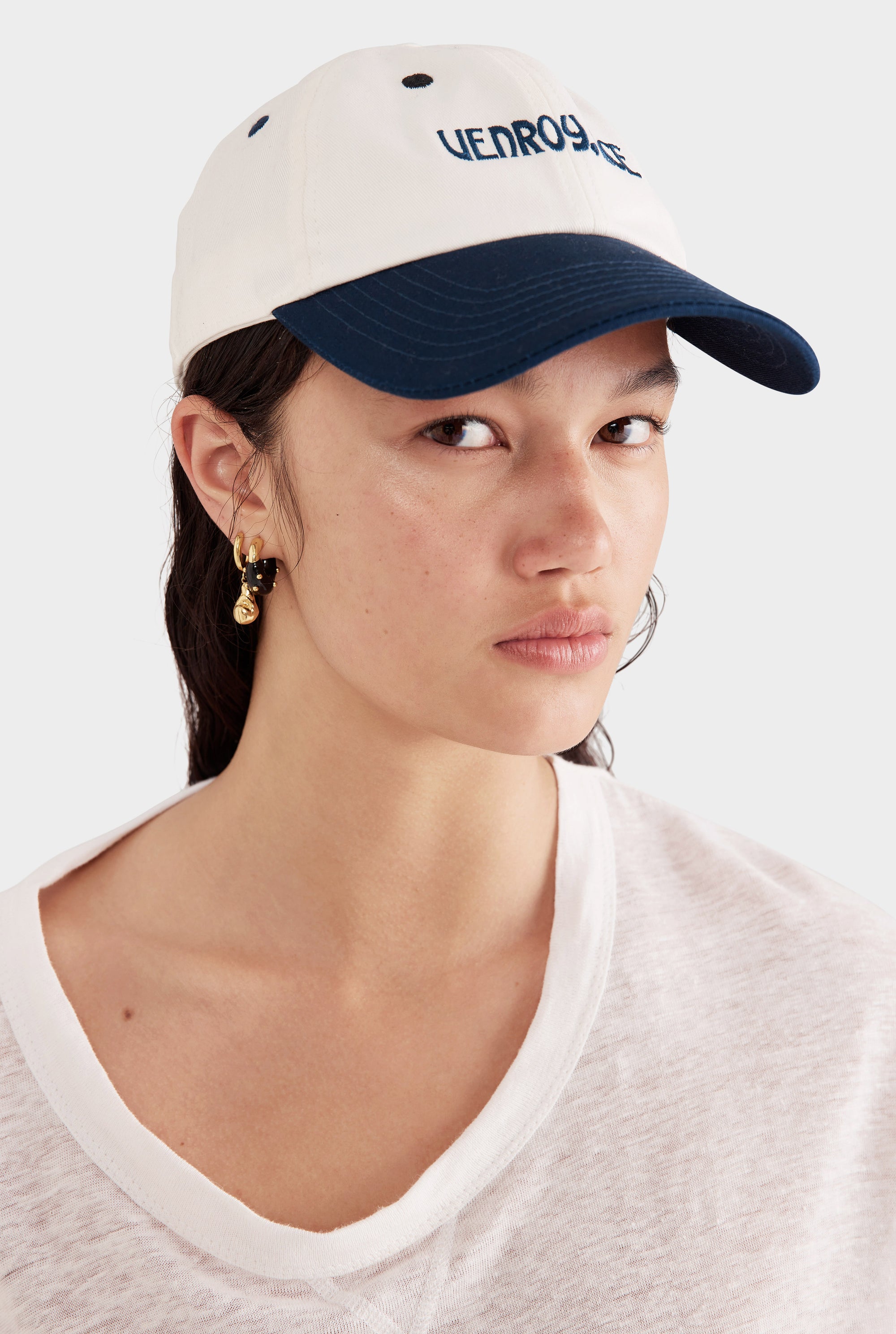 Nice Cotton Logo Cap - Off White/Navy