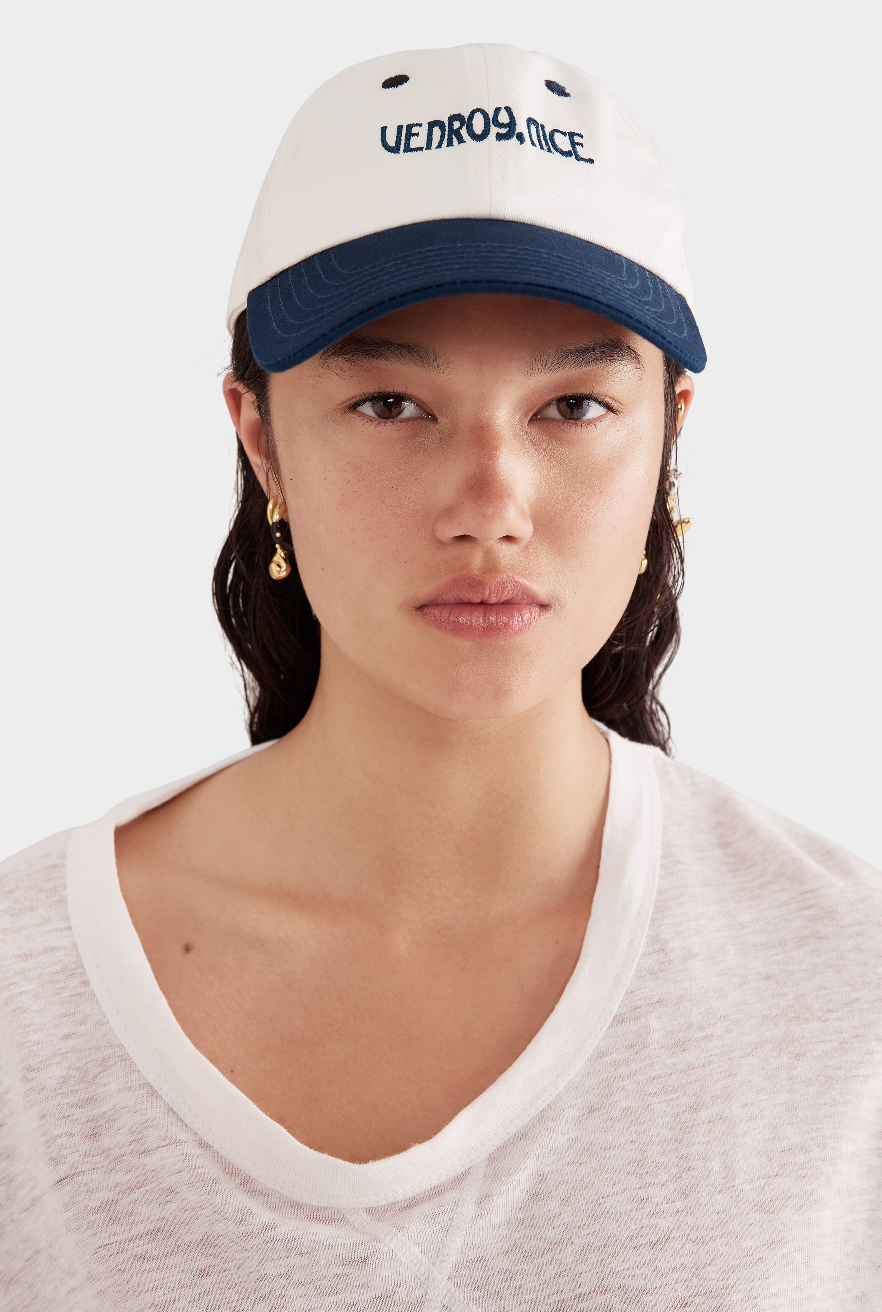 Nice Cotton Logo Cap - Off White/Navy