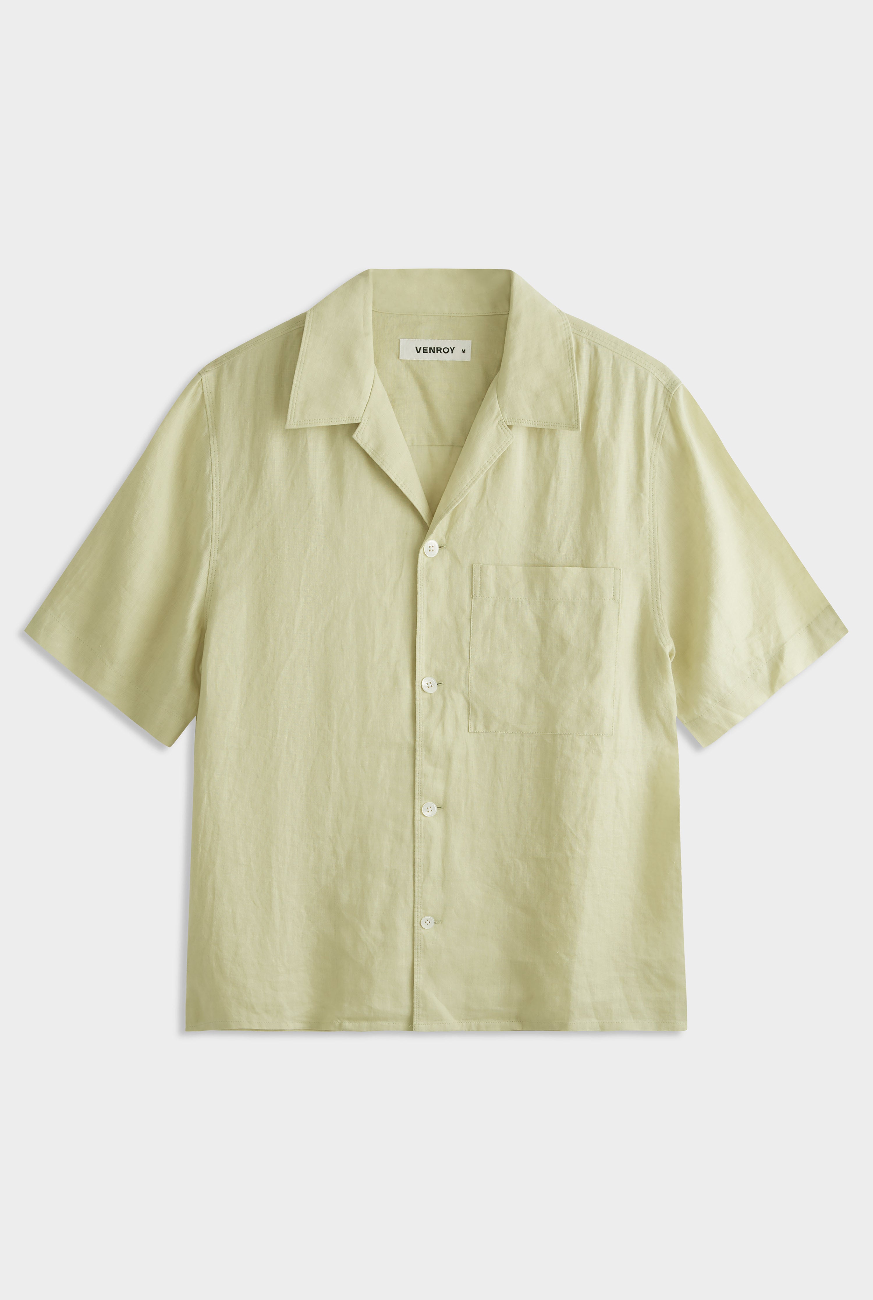 Short Sleeve Linen Camp Collar Shirt - Green Haze