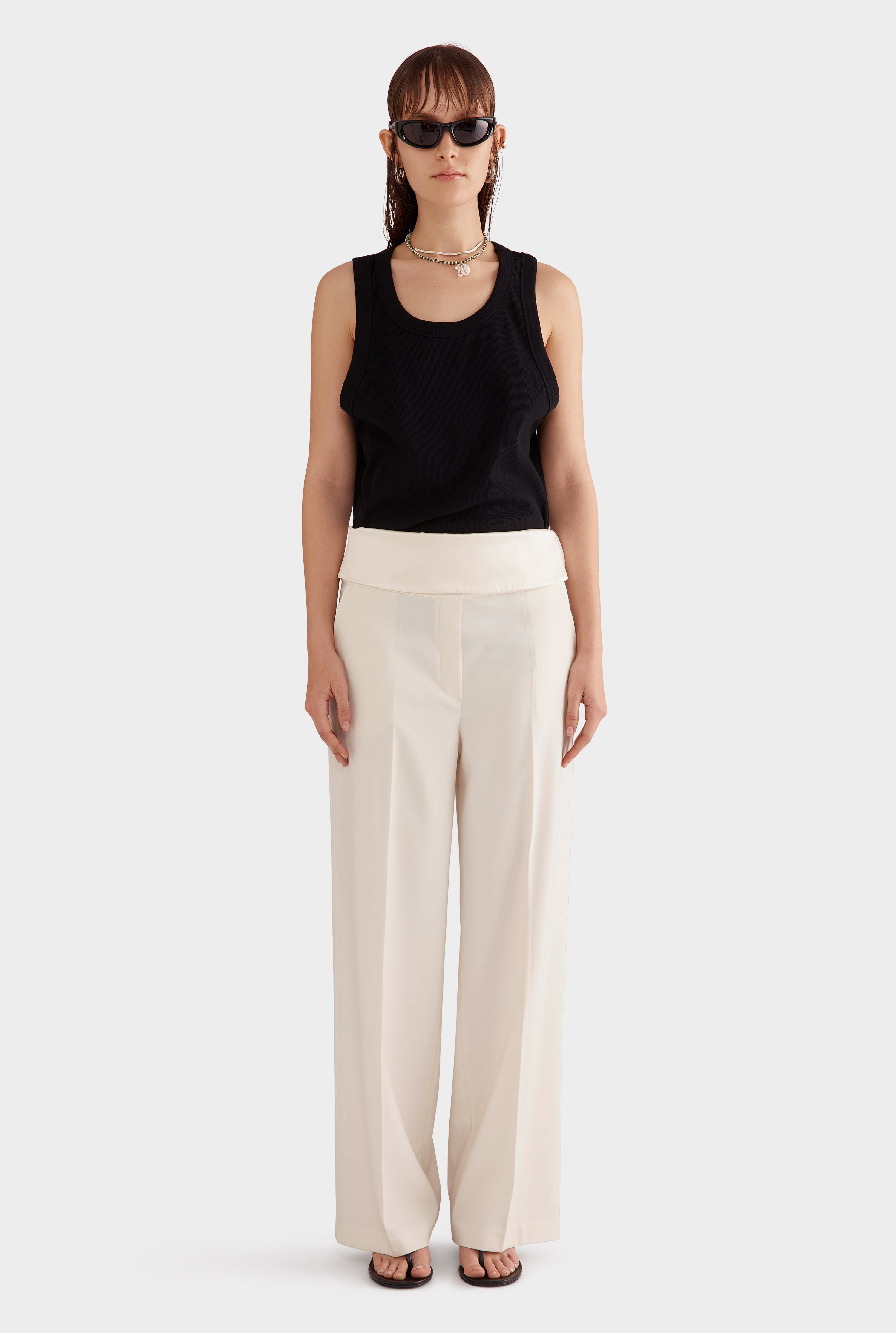 Silk Cummerbund Wool Pant - Cream