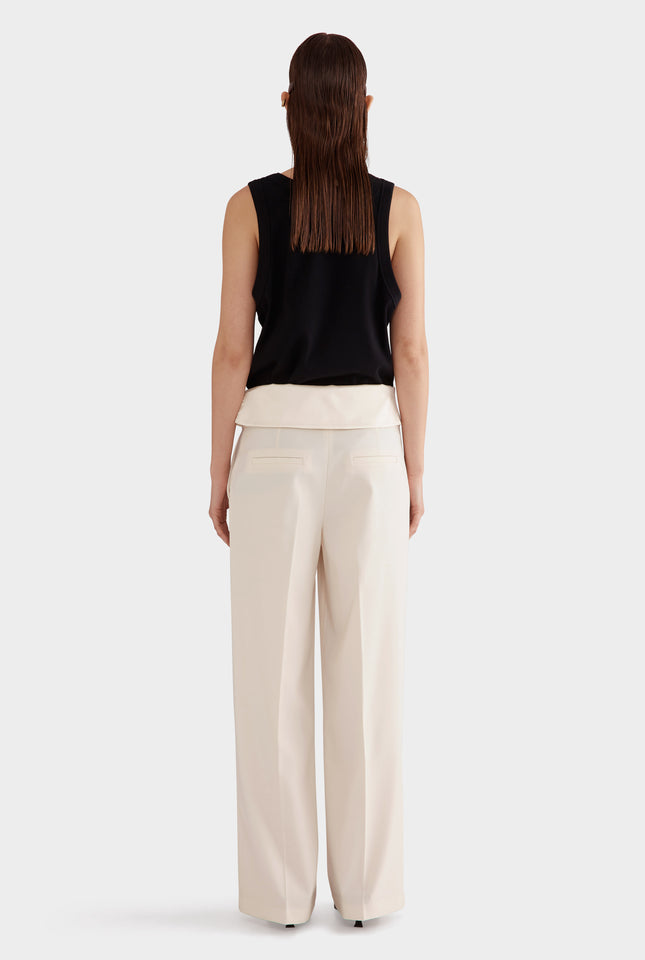 Silk Cummerbund Wool Pant - Cream