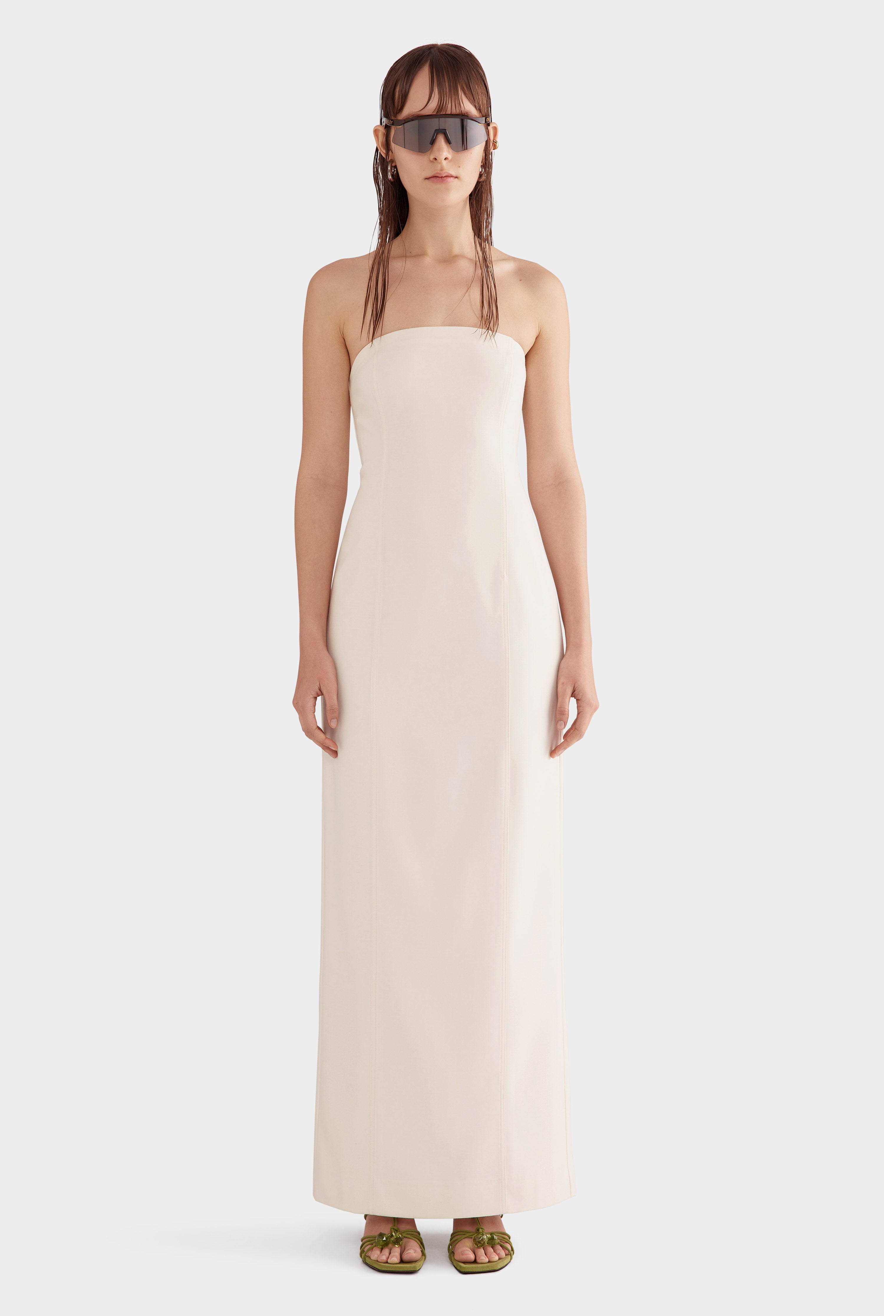 Strapless Wool Column Dress - Cream