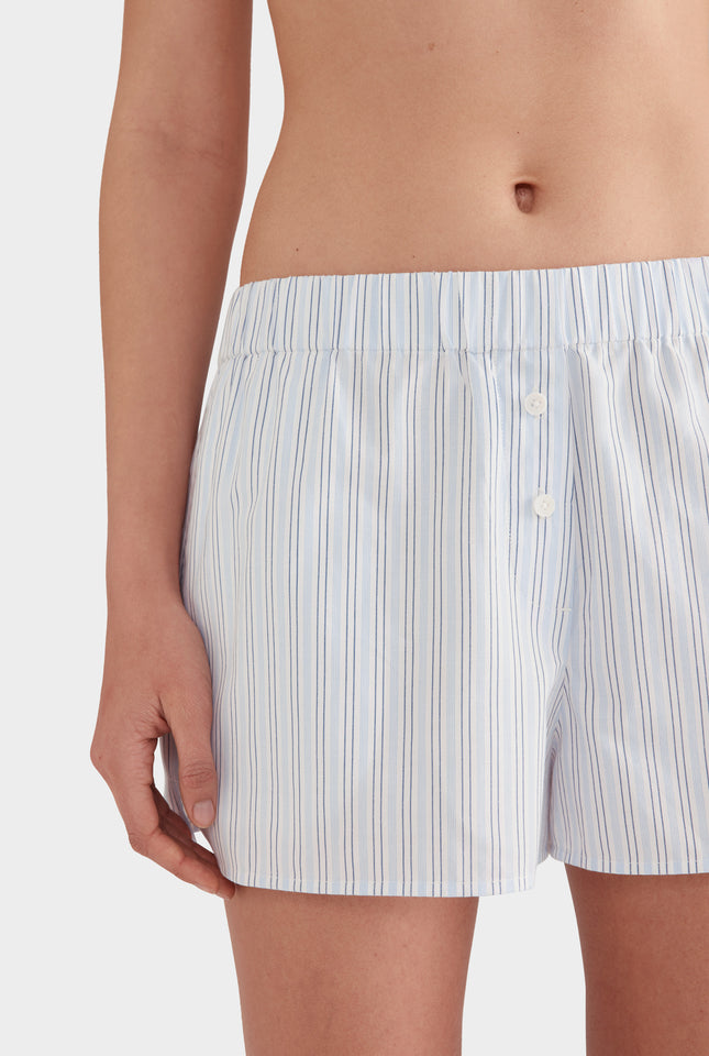 Striped Cotton Boxer Short - Light Blue/White Stripe