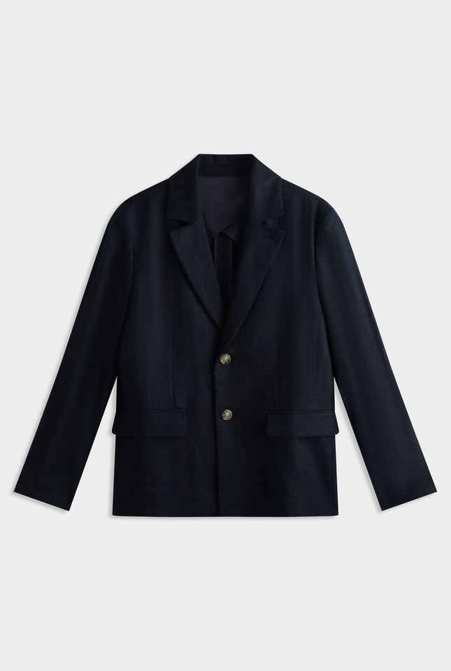 Tailored Linen Blazer - Navy