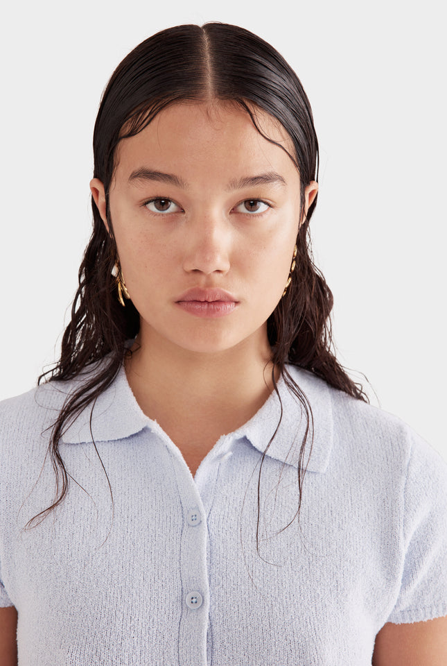 Terry Knit Cropped Shirt - Powder Blue